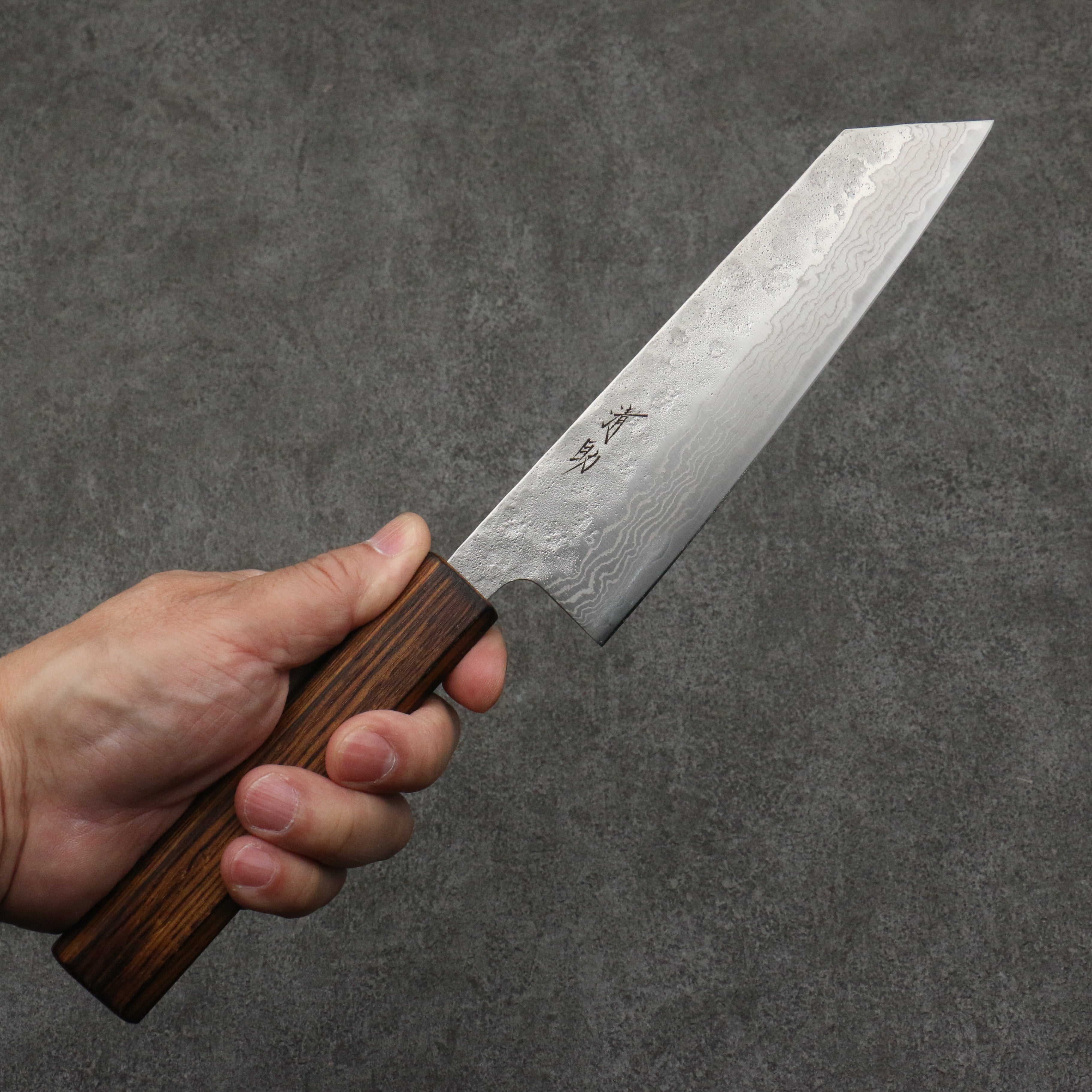 Seisuke Stainless Steel 440C Hammered Damascus Bunka  170mm Oak Handle - Seisuke Knife