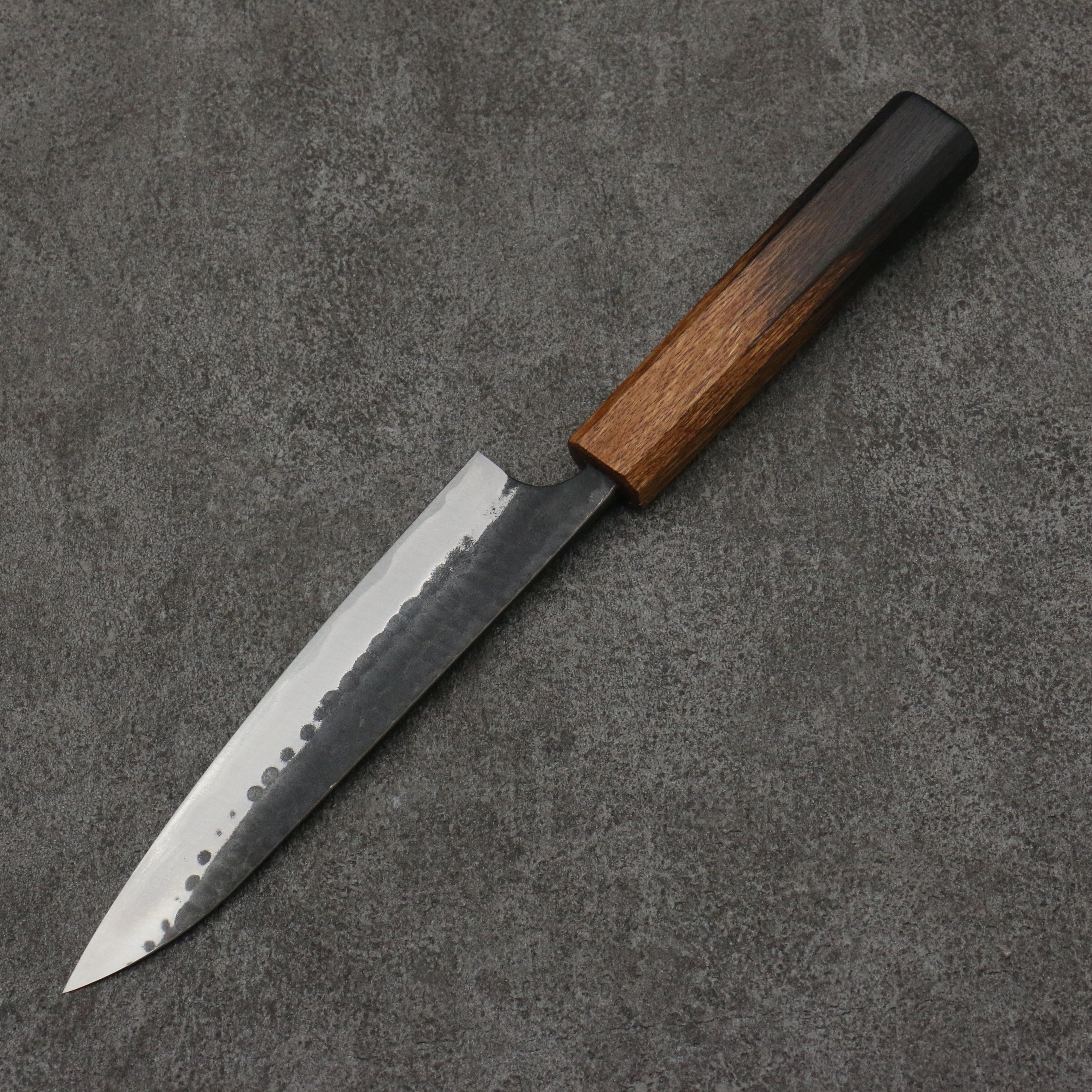 Anryu Blue Super Hammered Black Finished Petty-Utility  150mm Burnt Oak Handle - Seisuke Knife