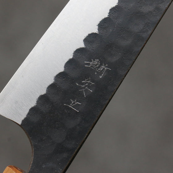 Anryu Blue Super Hammered Black Finished Petty-Utility  120mm Burnt Oak Handle - Seisuke Knife