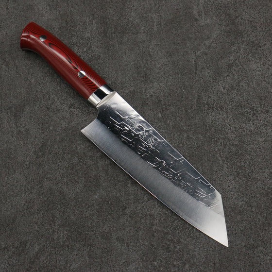 Takeshi Saji New Nomura Style SRS13 Hammered Bunka  180mm Red and Black Micarta Handle - Seisuke Knife