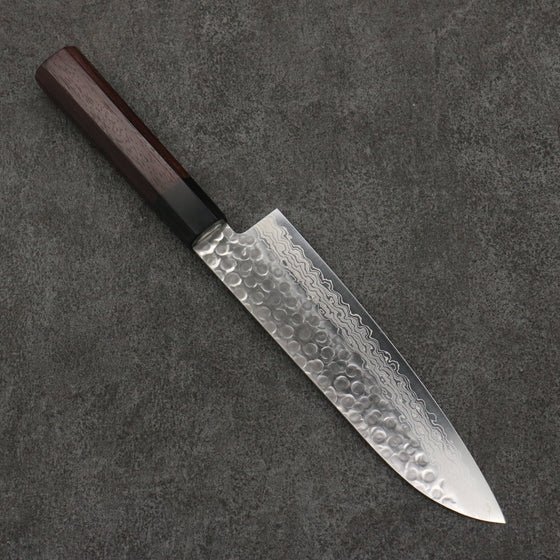 Oul AUS10 Hammered Damascus Santoku  180mm Rosewood Handle - Seisuke Knife