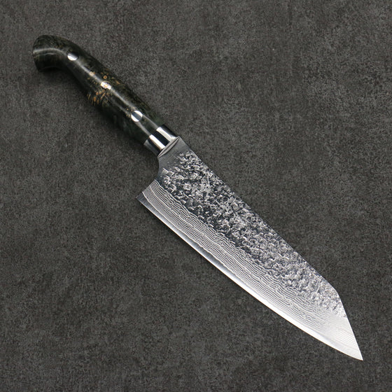 Yu Kurosaki Shizuku SG2 Hammered Damascus Bunka  170mm Gray Stablilized Wood Handle - Seisuke Knife