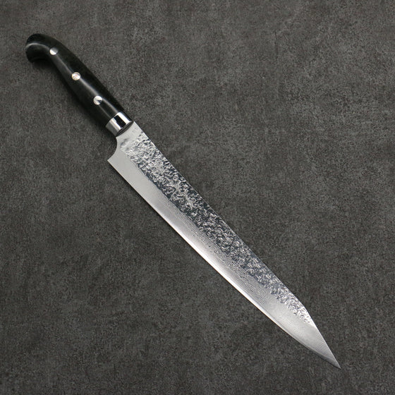 Yu Kurosaki Shizuku SG2 Hammered Damascus Kiritsuke Sujihiki  240mm Gray Stablilized Wood Handle - Seisuke Knife