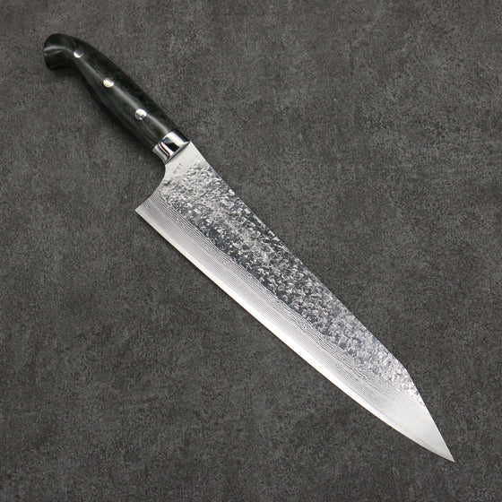 Yu Kurosaki Shizuku SG2 Hammered Damascus Kiritsuke Gyuto  240mm Gray Stablilized Wood Handle - Seisuke Knife