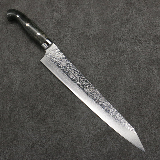 Yu Kurosaki Shizuku SG2 Hammered Damascus Kiritsuke Sujihiki  270mm Gray Stablilized Wood Handle - Seisuke Knife