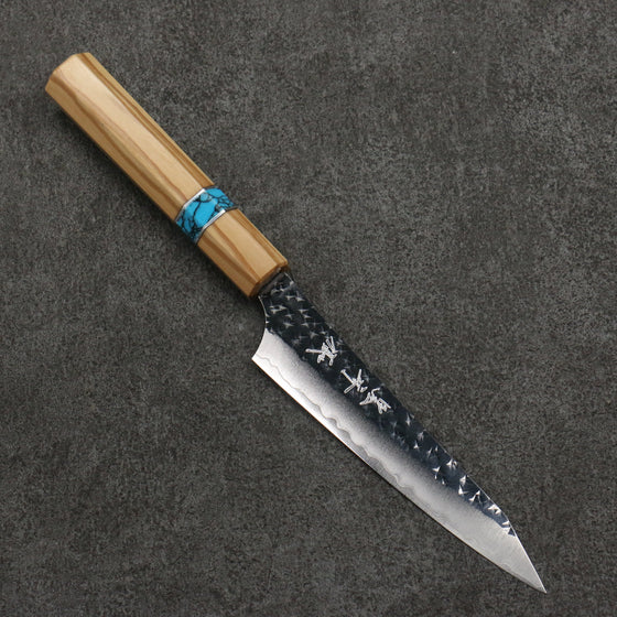 Yu Kurosaki Senko Ei SG2 Hammered Petty-Utility  130mm Olive Tree(Turquoise Ring) Handle - Seisuke Knife