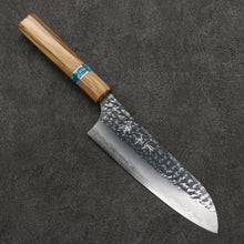  Yu Kurosaki Senko Ryu SG2 Hammered Santoku 170mm Turquoise & Olive Wood Handle - Seisuke Knife