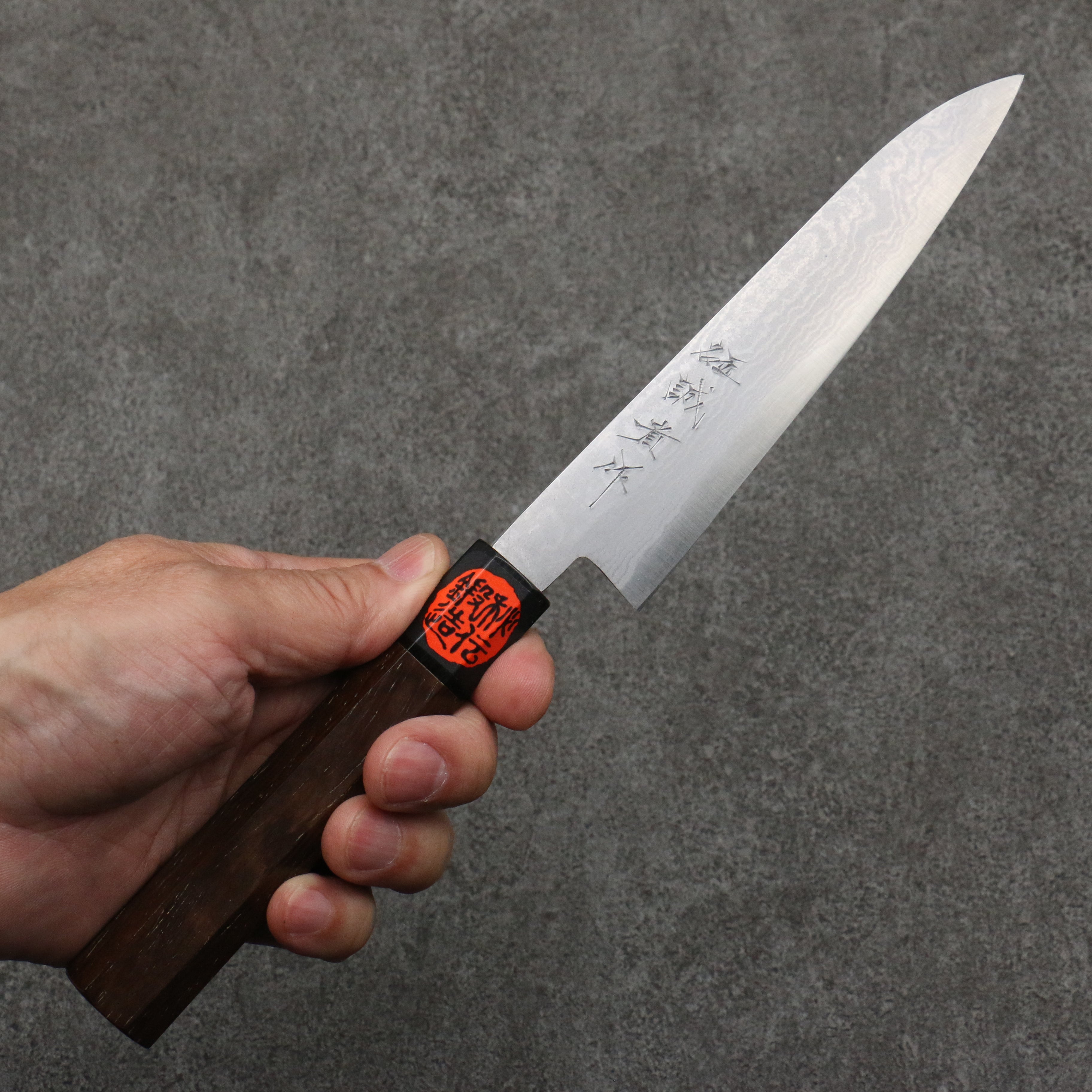 Shigeki Tanaka Blue Steel No.2 Damascus Petty-Utility  135mm Walnut Handle - Seisuke Knife