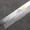 Sakai Takayuki Gold Filled Engraving by Kubota Fuji and Sunset Blue Steel No.2 Kiritsuke Gyuto  240mm Magnolia  (Ferrule: Water Buffalo Horn) Handle - Seisuke Knife - Slide 3