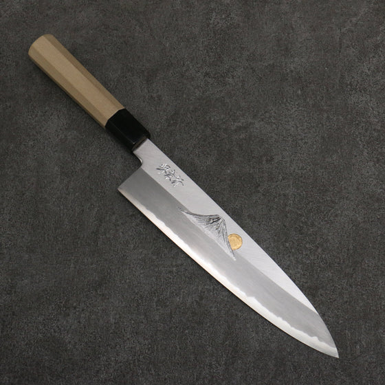 Sakai Takayuki Gold Filled Engraving by Kubota Fuji and Sunset Blue Steel No.2 Gyuto  240mm Magnolia  (Ferrule: Water Buffalo Horn) Handle - Seisuke Knife