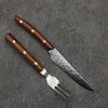 Takeshi Saji Steak Knife and Fork Set SG2 Damascus Diamond Finish  125mm Ironwood Handle - Seisuke Knife - Slide 1