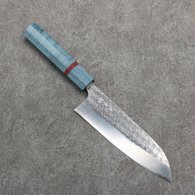  Yoshimi Kato Minamo SG2 Hammered Santoku  170mm Blue Stabilized Wood (With Red Ring) Handle - Seisuke Knife