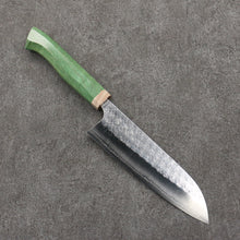  Yoshimi Kato Minamo SG2 Hammered Santoku  170mm Western style (green) Handle - Seisuke Knife