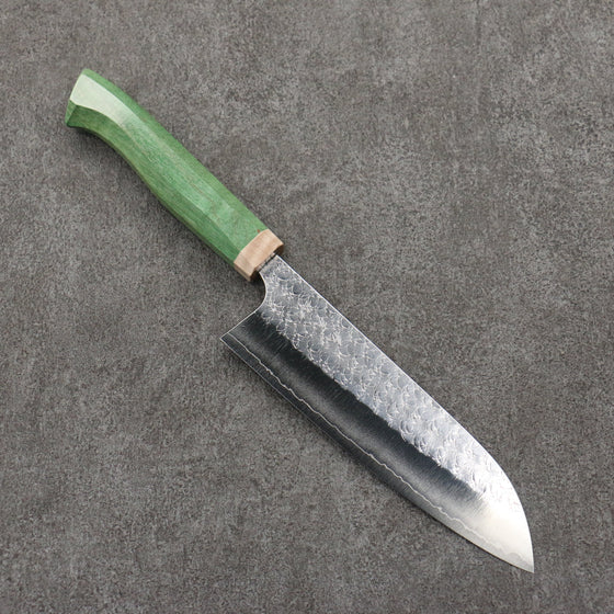 Yoshimi Kato Minamo SG2 Hammered Santoku  170mm Western style (green) Handle - Seisuke Knife