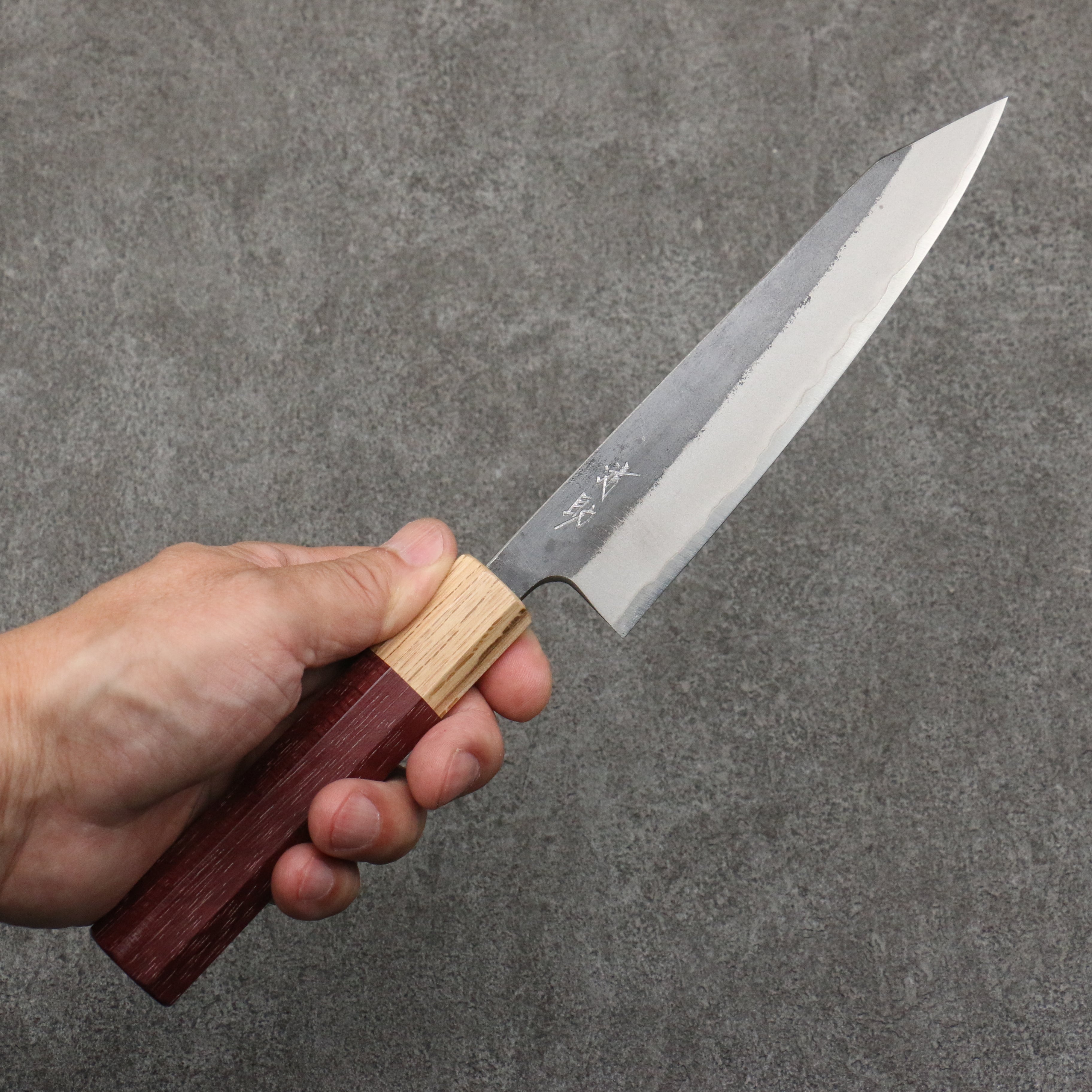 Seisuke Blue Steel No.2 Kurouchi Kiritsuke Petty-Utility 150mm Purpleheart & Oak Handle - Seisuke Knife
