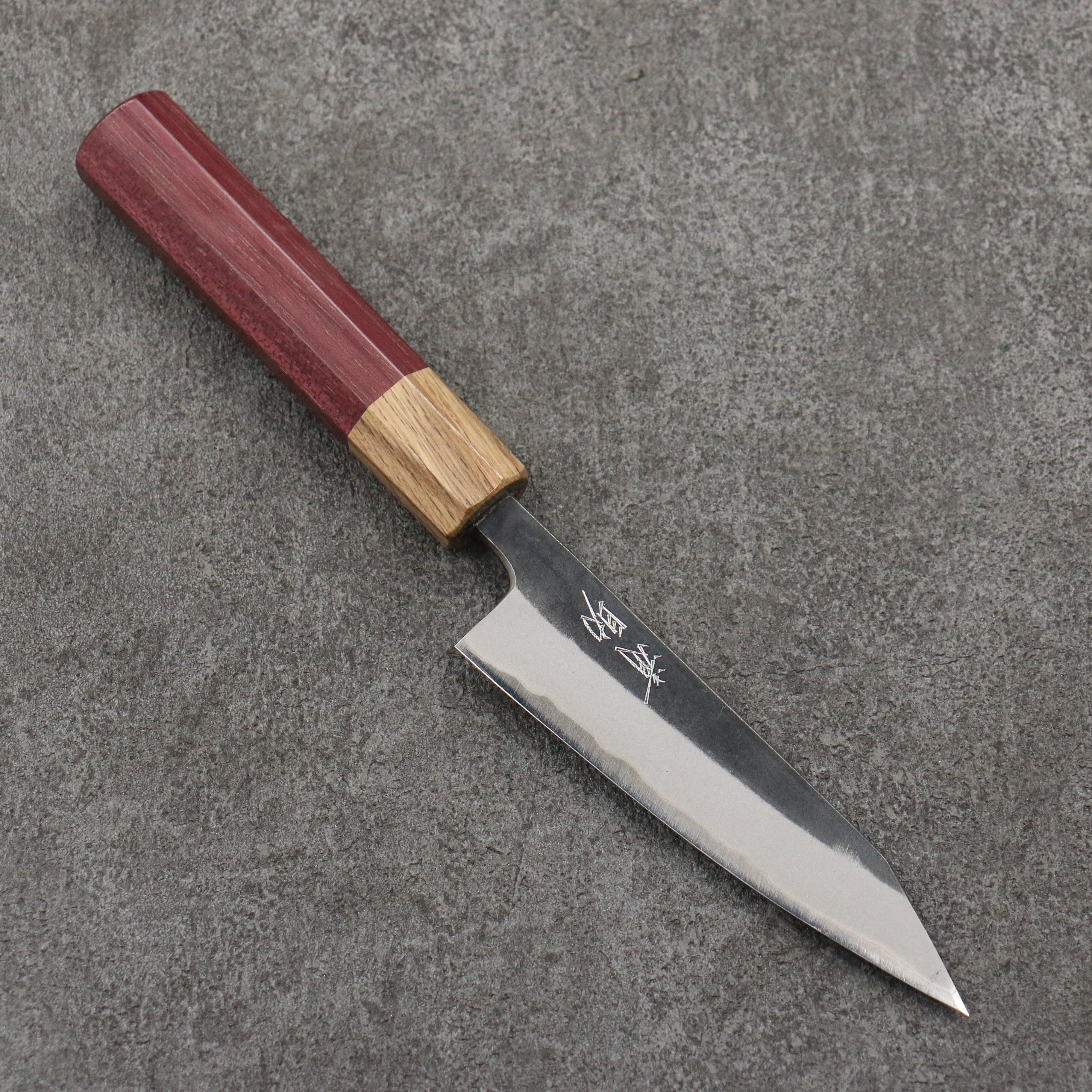 Seisuke Blue Steel No.2 Kurouchi Kiritsuke Petty-Utility 120mm Purpleheart & Oak Handle - Seisuke Knife