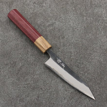  Seisuke Blue Steel No.2 Black Finished Kiritsuke Petty-Utility  120mm Purpleheart (Ferrule: Oak) Handle - Seisuke Knife