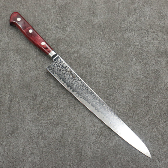 Seisuke AUS10 Damascus Sujihiki  240mm Red Pakka wood Handle - Seisuke Knife