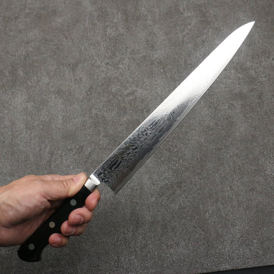 Seisuke Nami AUS10 Mirrored Finish Damascus Sujihiki  240mm Black Pakka wood Handle - Seisuke Knife