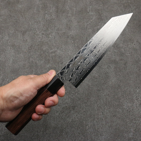 Seisuke AUS10 Mirror Crossed Bunka  180mm Rosewood (Ferrule: Black Pakka Wood) Handle - Seisuke Knife