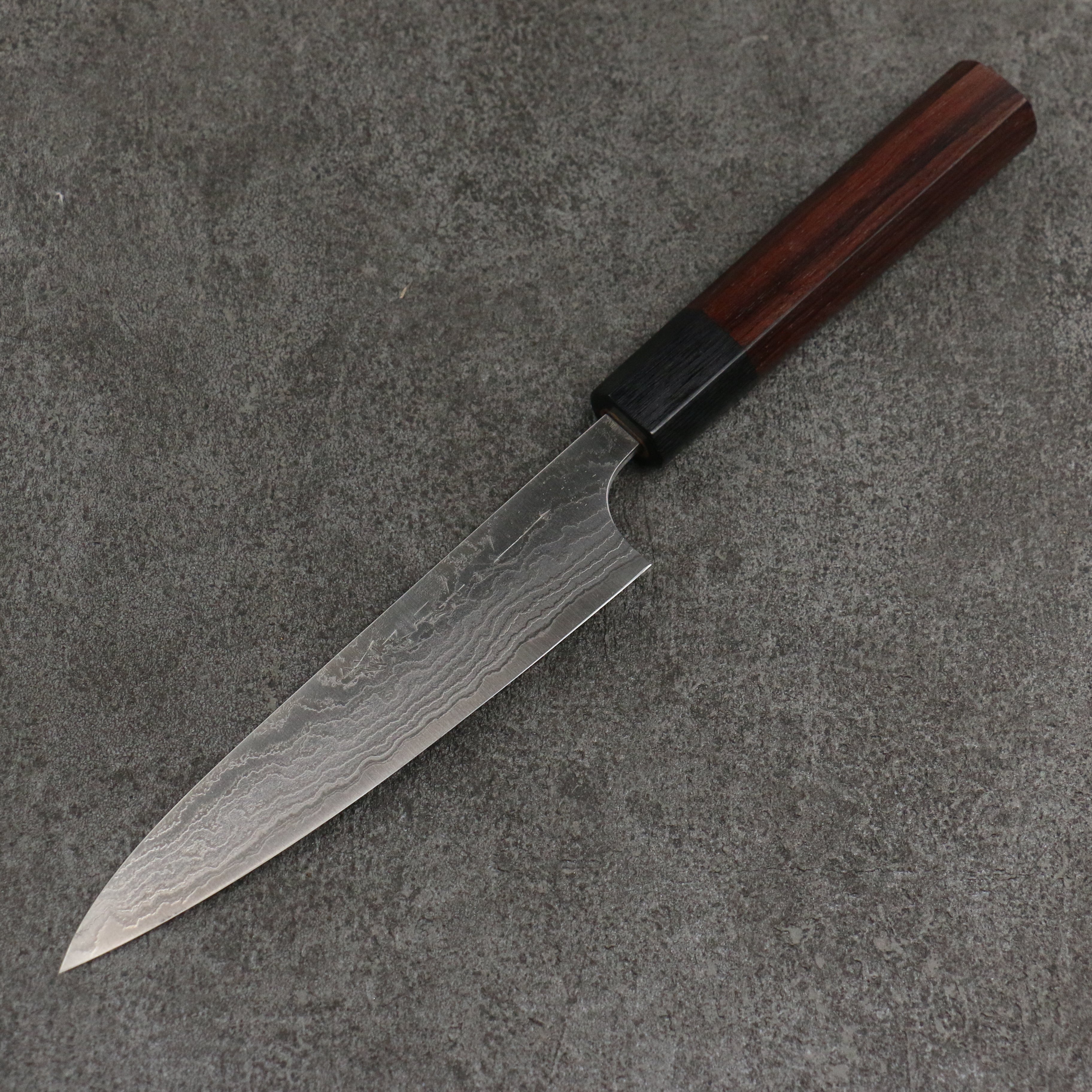 Nao Yamamoto SG2 Damascus Migaki Petty-Utility 135mm Shitan & Black Pakkawood Handle - Seisuke Knife