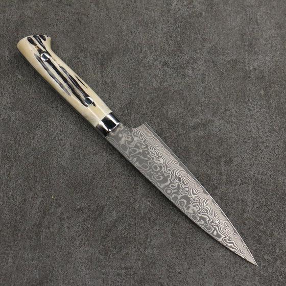 Takeshi Saji SG2 Black Damascus Petty-Utility  150mm White Deer Horn Handle - Seisuke Knife