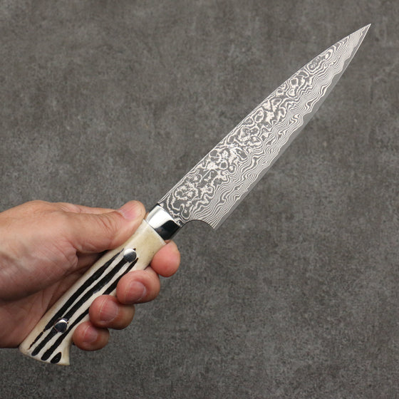 Takeshi Saji SG2 Black Damascus Petty-Utility  150mm White Deer Horn Handle - Seisuke Knife