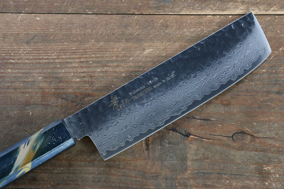 Sakai Takayuki VG10 33 Layer Damascus Nakiri 160mm Live oak Lacquered (Saiseki) Handle - Seisuke Knife