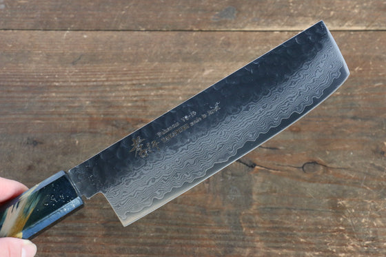 Sakai Takayuki VG10 33 Layer Damascus Nakiri 160mm Live oak Lacquered (Saiseki) Handle - Seisuke Knife