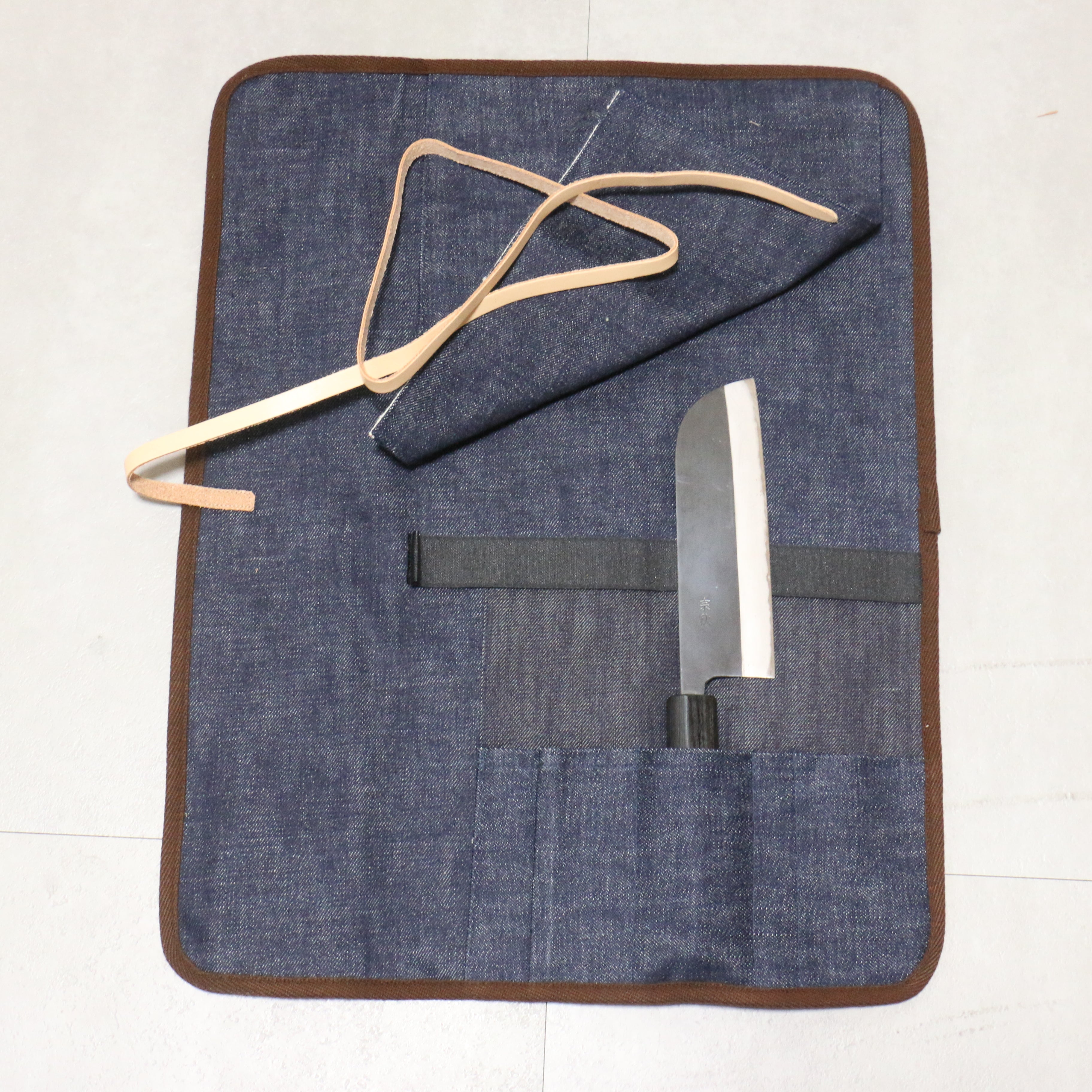 West Japan Tools Knife roll with 3 pockets Cloth Plaid  390mm x 510mm - Seisuke Knife