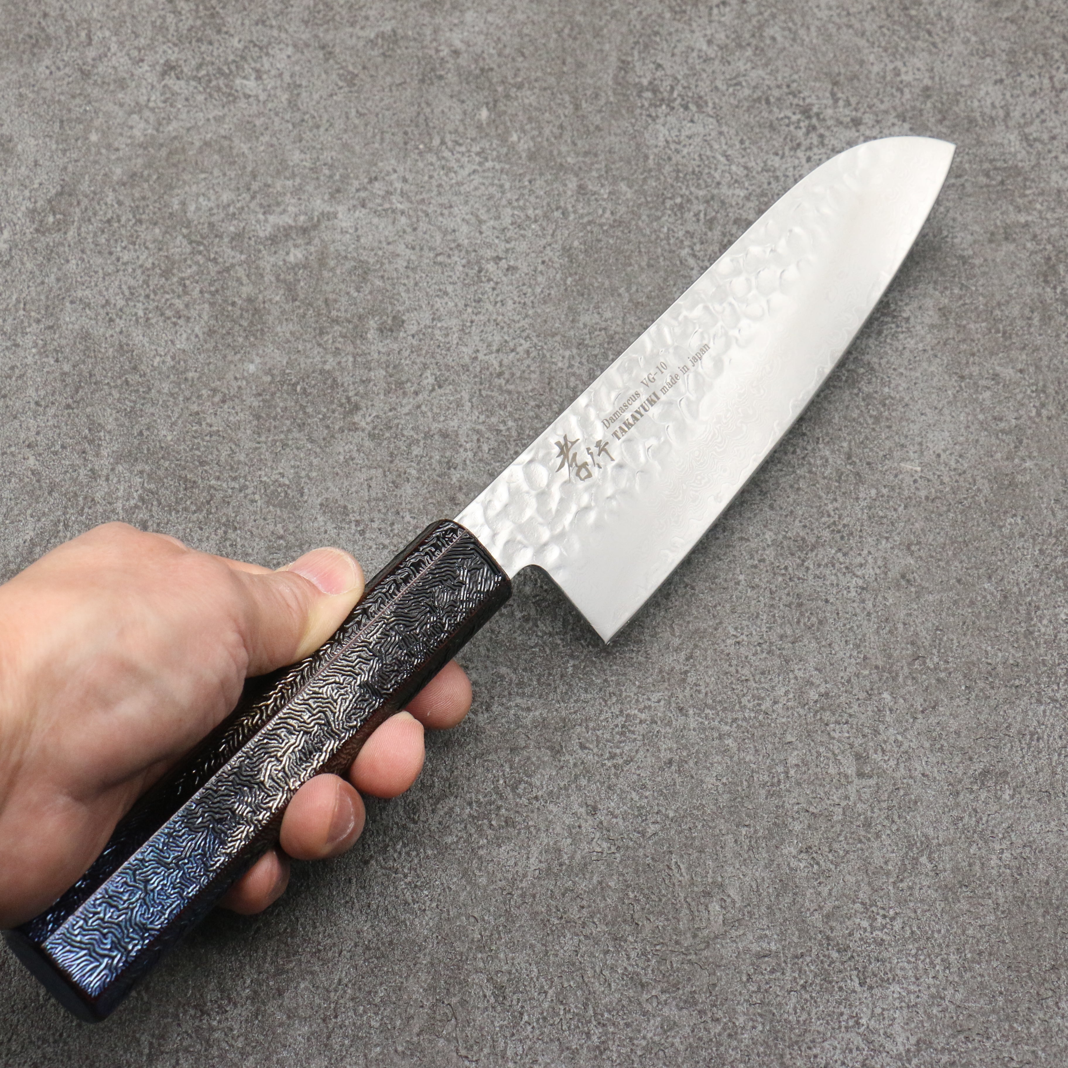 Sakai Takayuki Rinnou VG10 33 Layer Damascus Santoku170mm Blue Lacquered Handle - Seisuke Knife