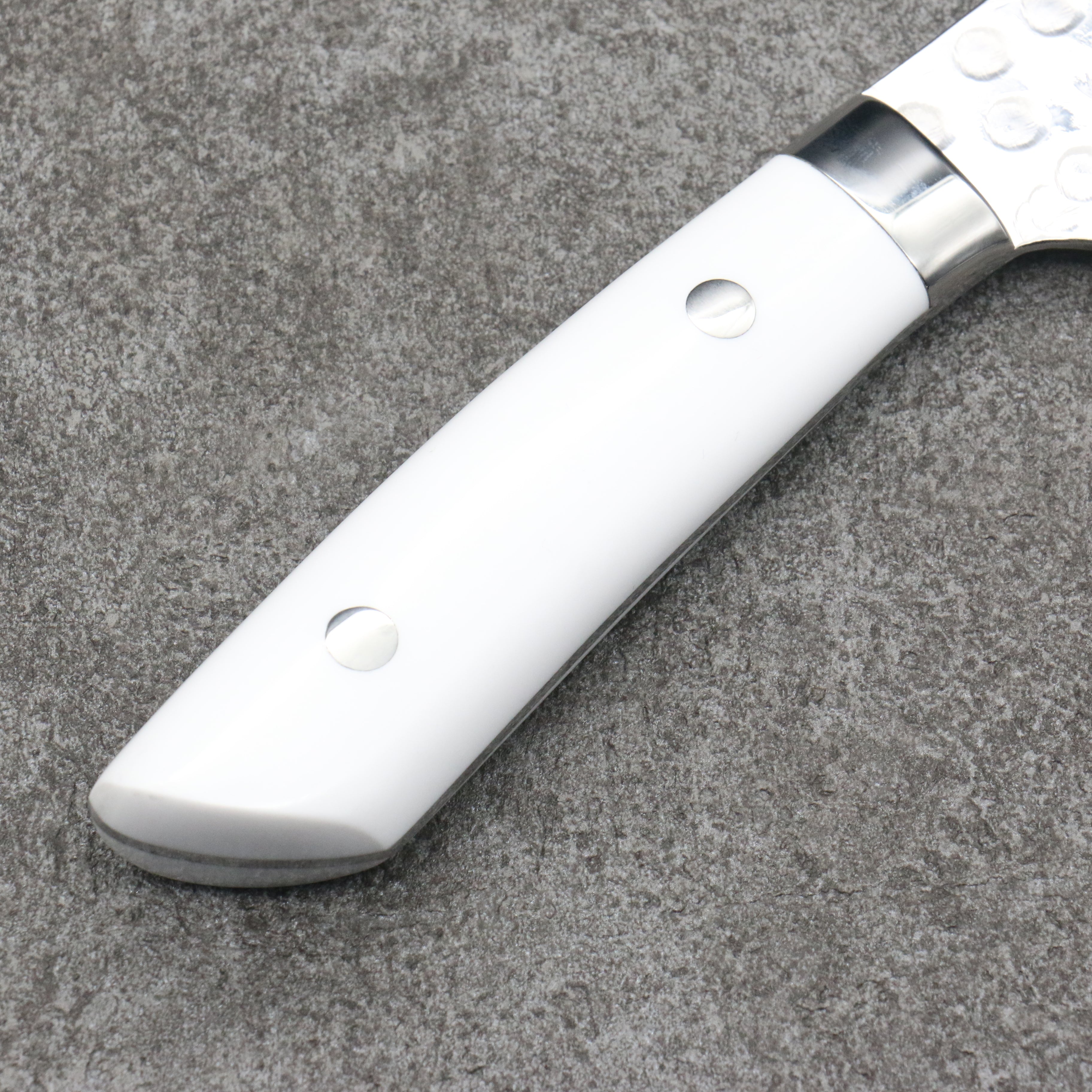 Takeshi Saji SRS13 Hammered Damascus Kiritsuke Gyuto180mm White Corian Handle - Seisuke Knife