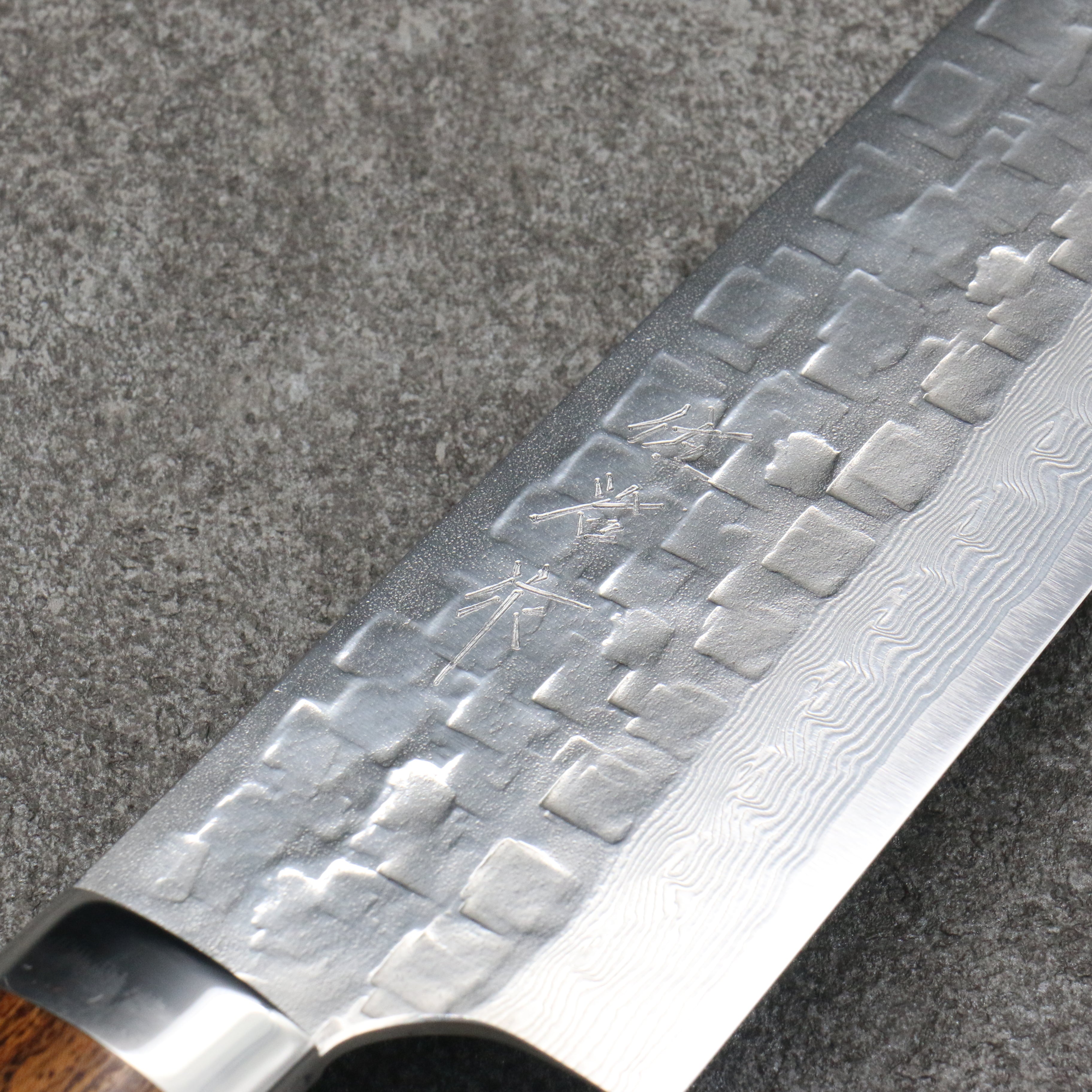 Takeshi Saji VG10 Hammered Damascus Cross Gyuto210mm Ironwood Handle - Seisuke Knife