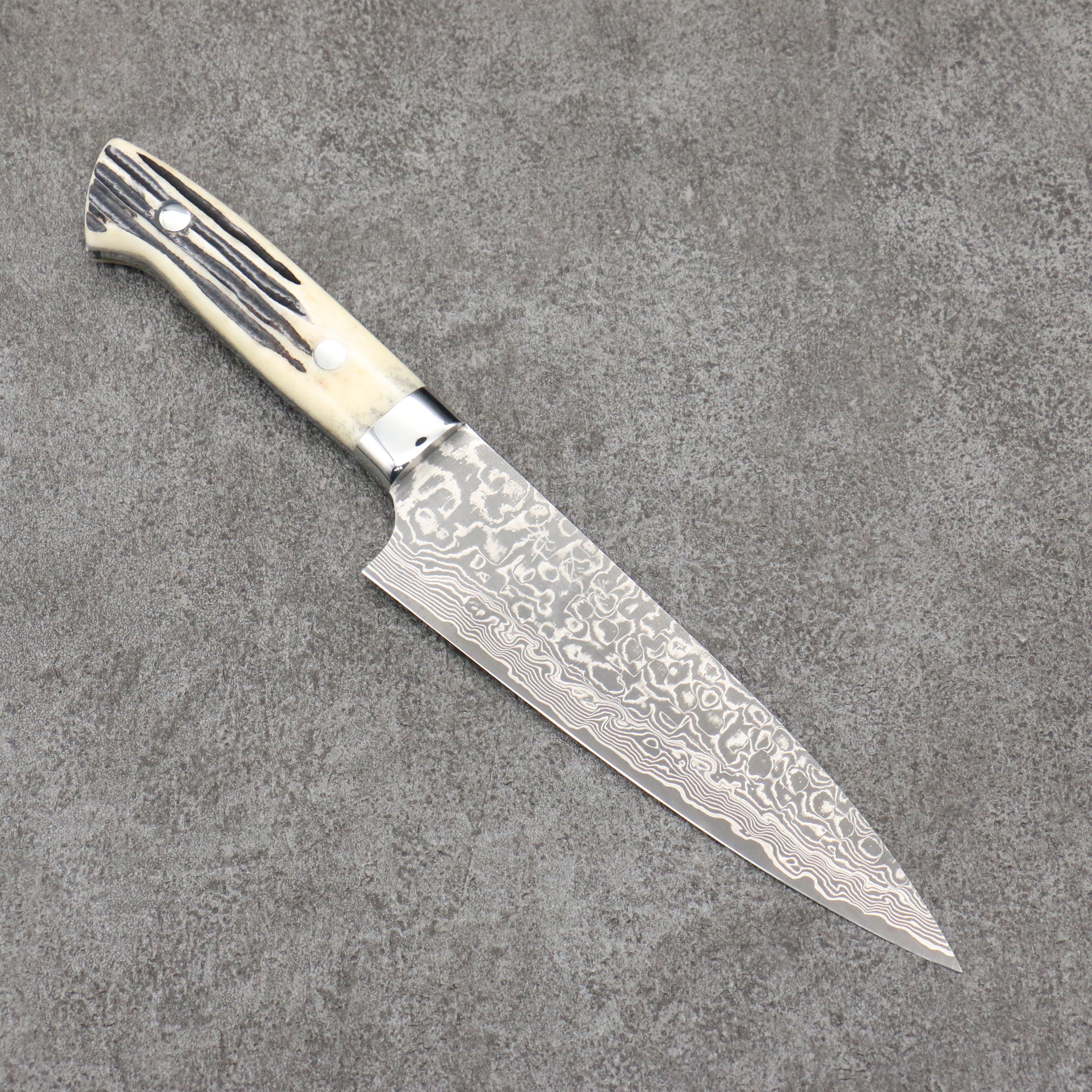 Takeshi Saji SG2 Black Damascus Gyuto150mm White Deer Horn Handle - Seisuke Knife