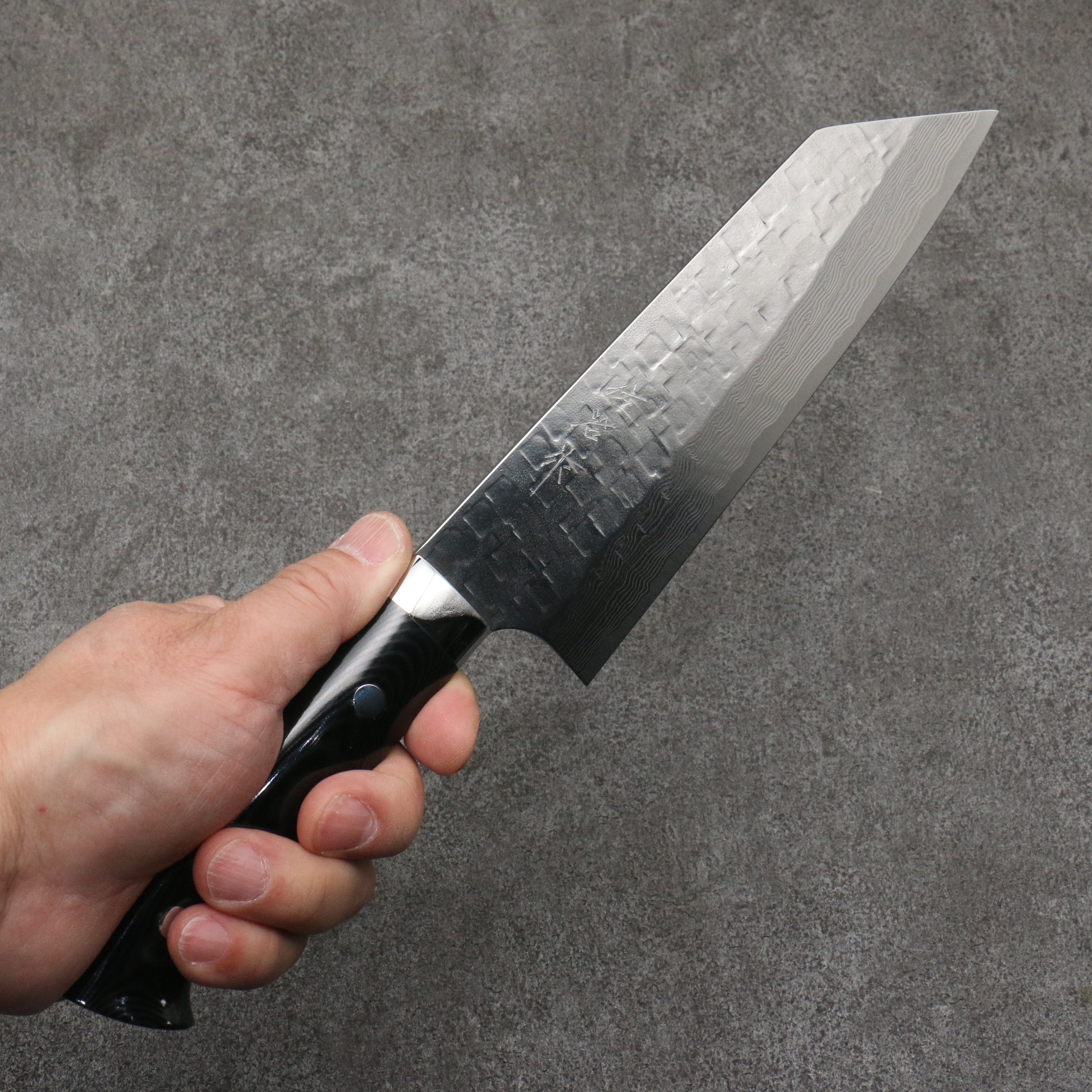 Takeshi Saji VG10 Hammered Damascus Cross Bunka180mm Micarta (Cloud) Handle - Seisuke Knife