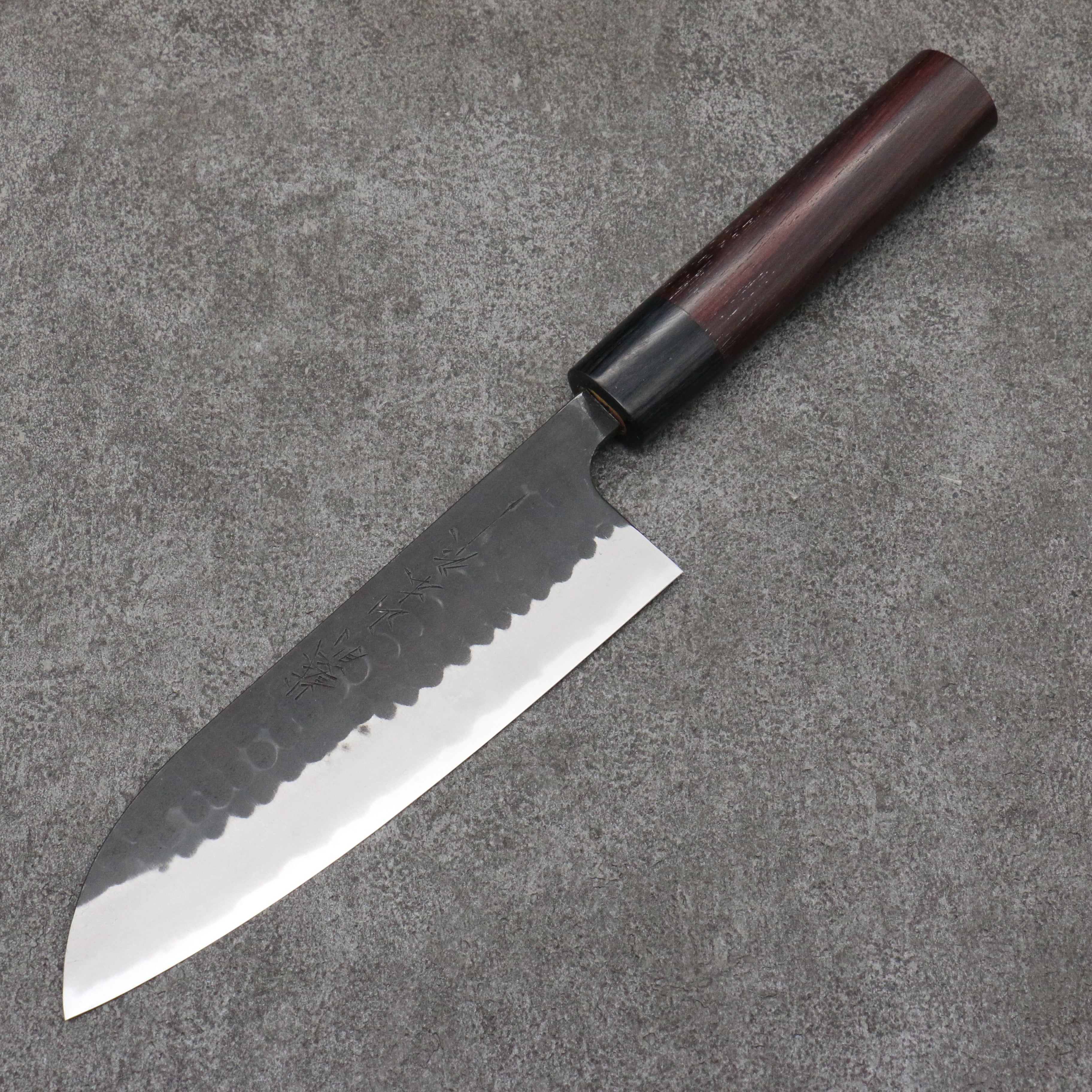 Nao Yamamoto Blue Steel Kurouchi Santoku170mm Shitan (ferrule: Black Pakka wood) Handle - Seisuke Knife