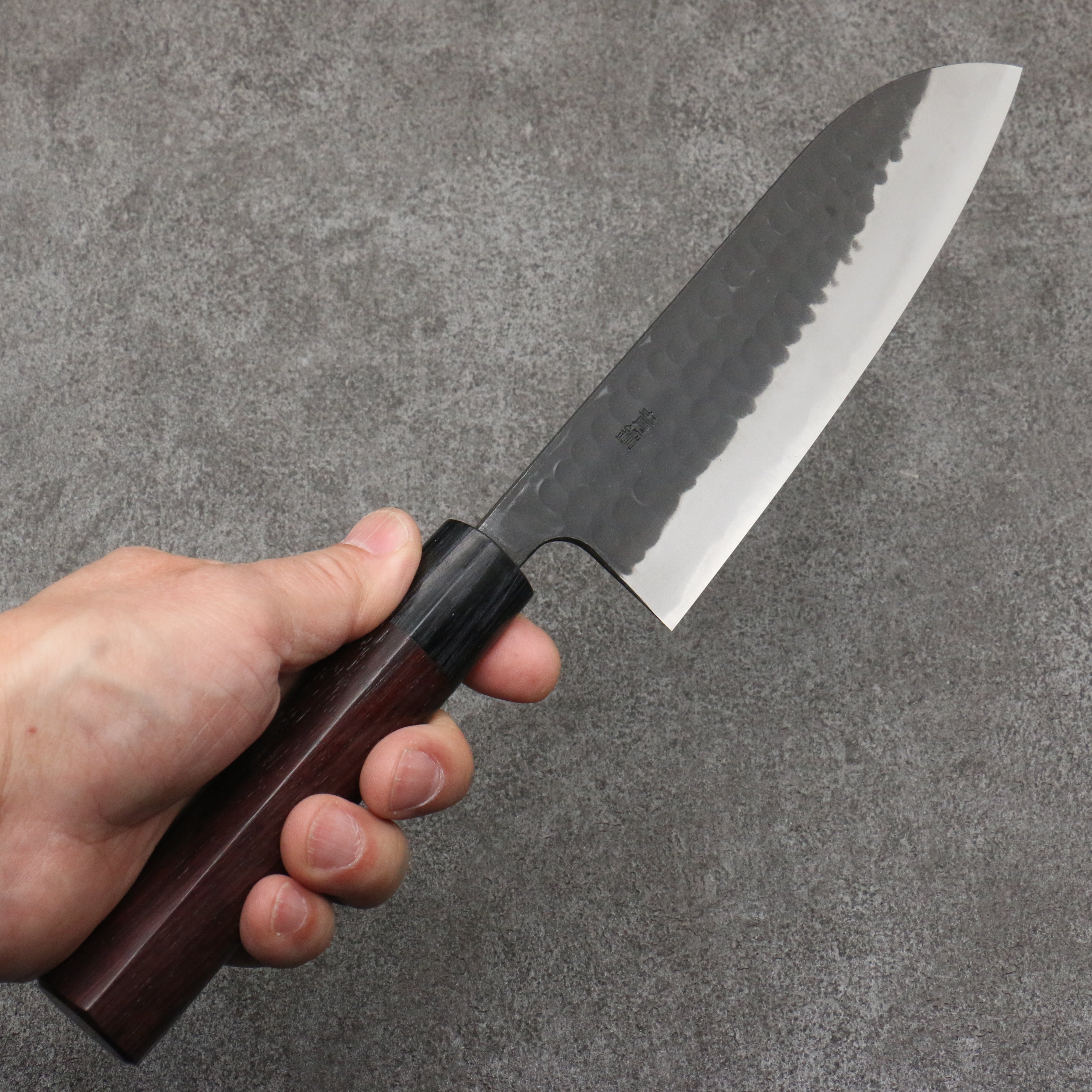 Nao Yamamoto Blue Steel Kurouchi Santoku170mm Shitan (ferrule: Black Pakka wood) Handle - Seisuke Knife