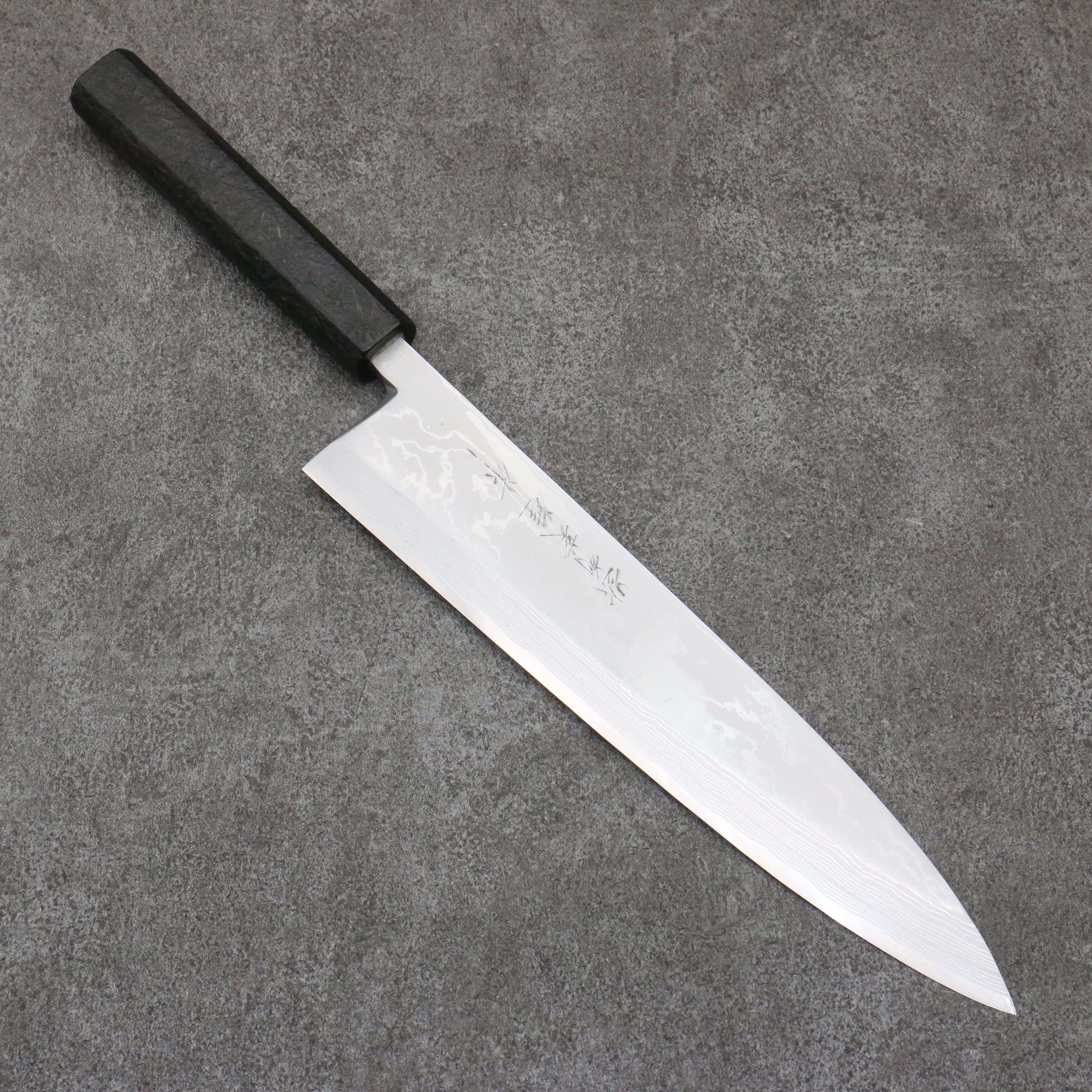 Hideo Kitaoka White Steel No.2 Damascus Mioroshi Deba240mm Black Washi Wrapped Handle - Seisuke Knife