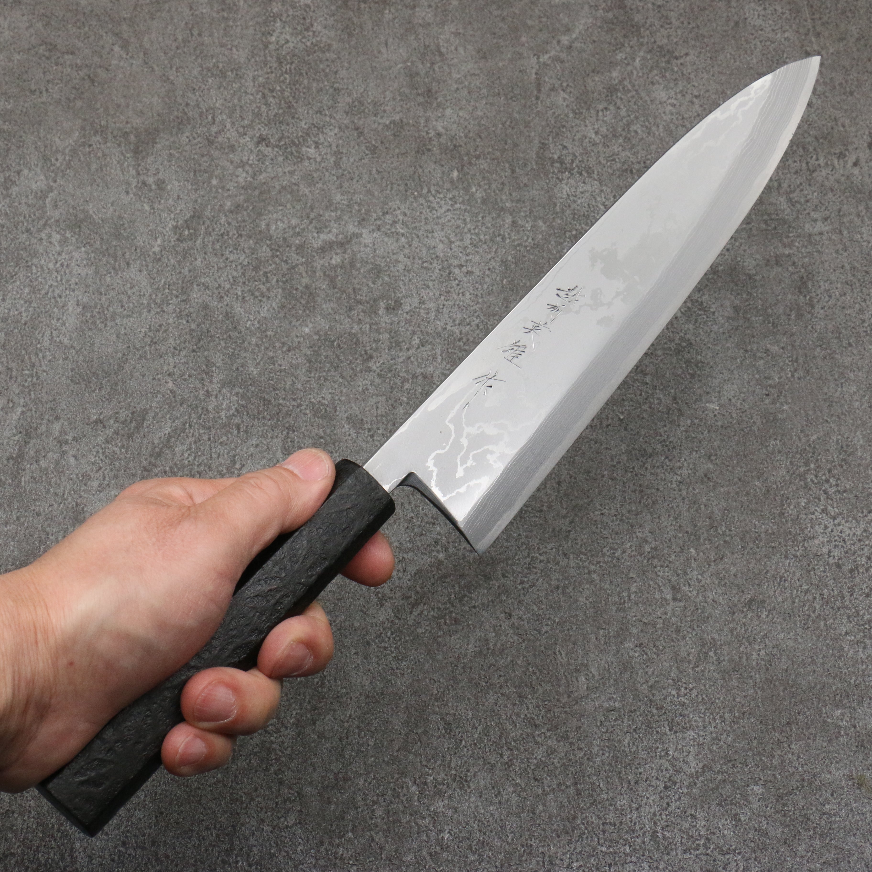 Hideo Kitaoka White Steel No.2 Damascus Mioroshi Deba240mm Black Washi Wrapped Handle - Seisuke Knife