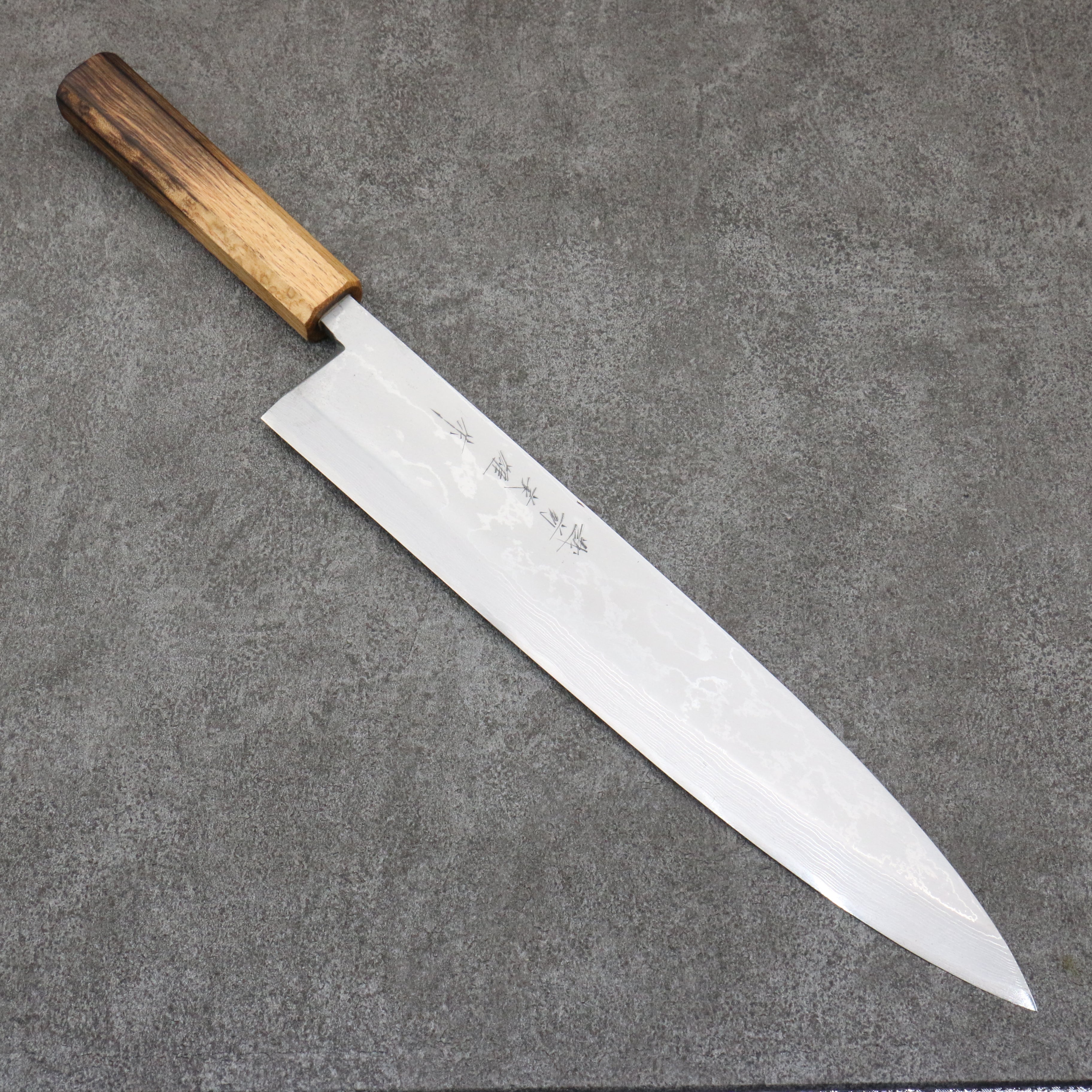 Hideo Kitaoka White Steel No.2 Damascus Mioroshi Deba300mm Burnt Oak Handle - Seisuke Knife