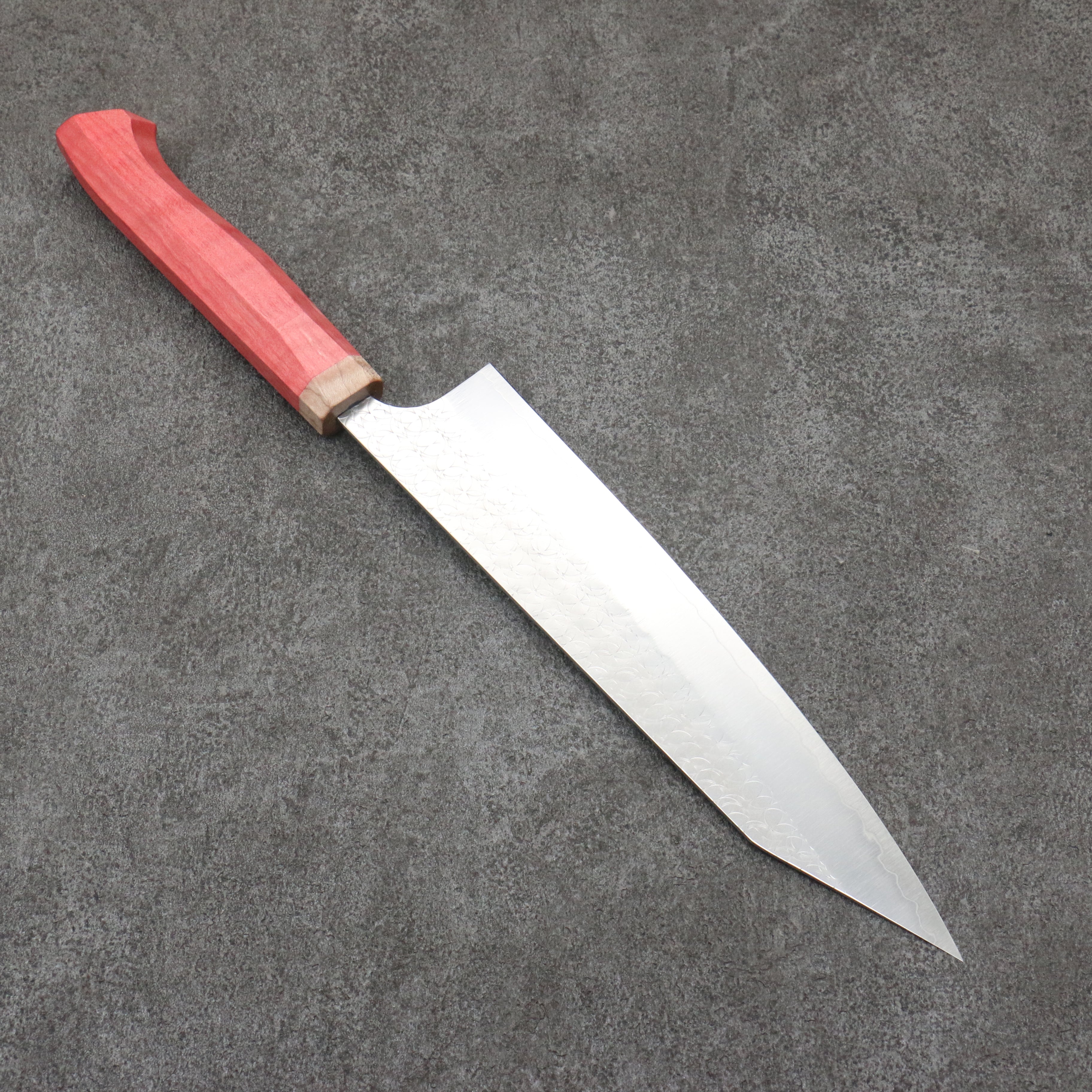 Yoshimi Kato Minamo SG2 Hammered Kiritsuke Gyuto  210mm Western style (red) Handle - Seisuke Knife
