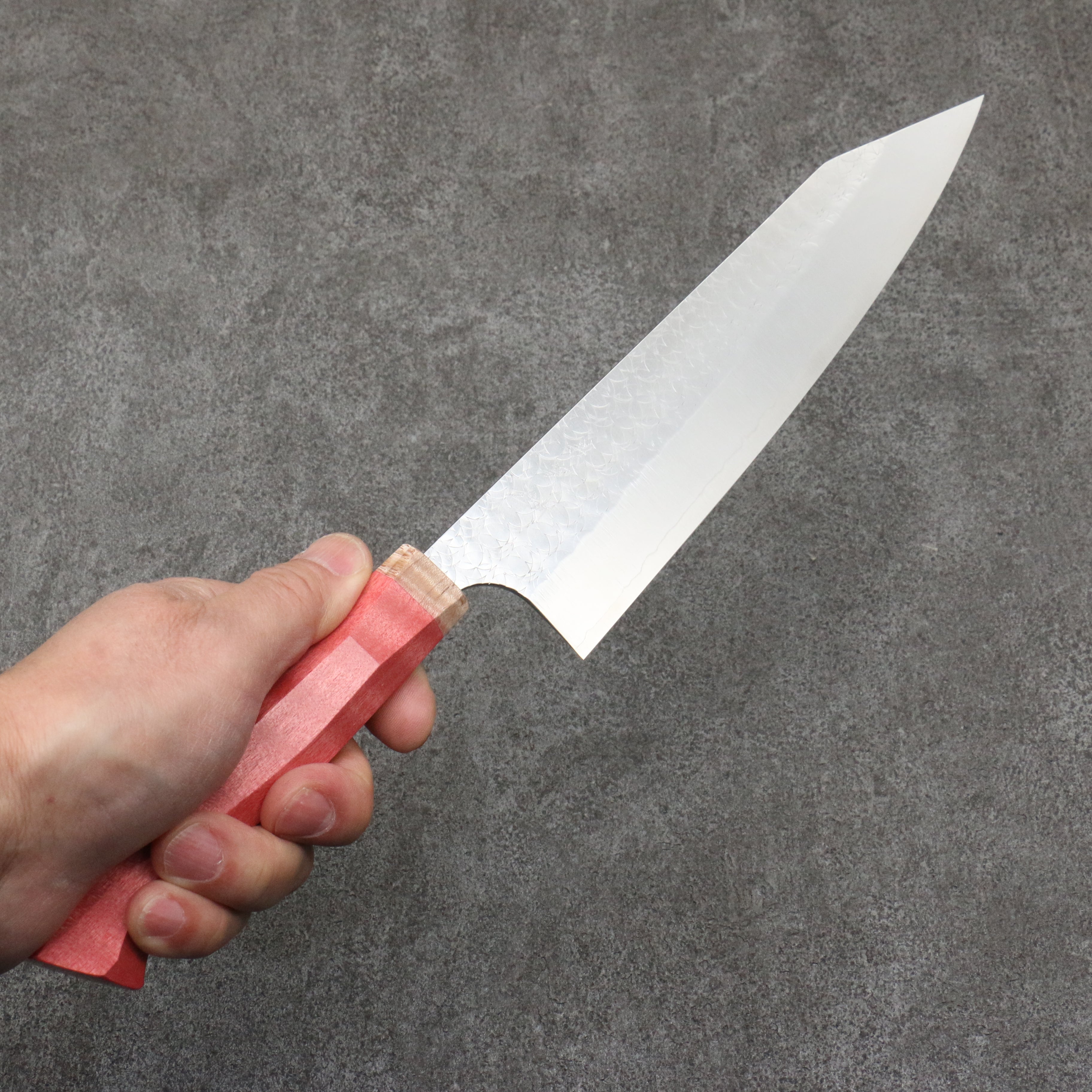 Yoshimi Kato Minamo SG2 Hammered Kiritsuke Gyuto  210mm Western style (red) Handle - Seisuke Knife