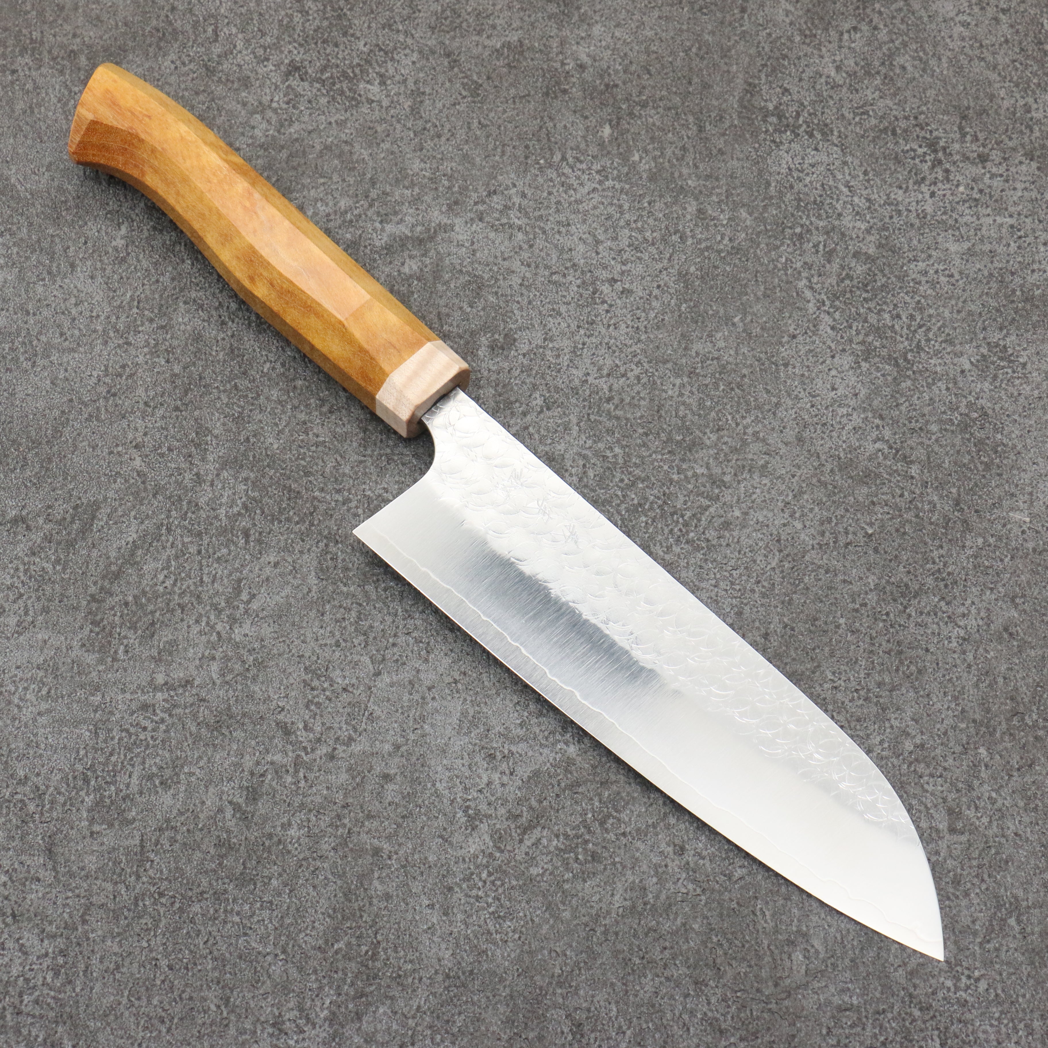 Yoshimi Kato Minamo SG2 Hammered Santoku  170mm Western style (yellow) Handle - Seisuke Knife