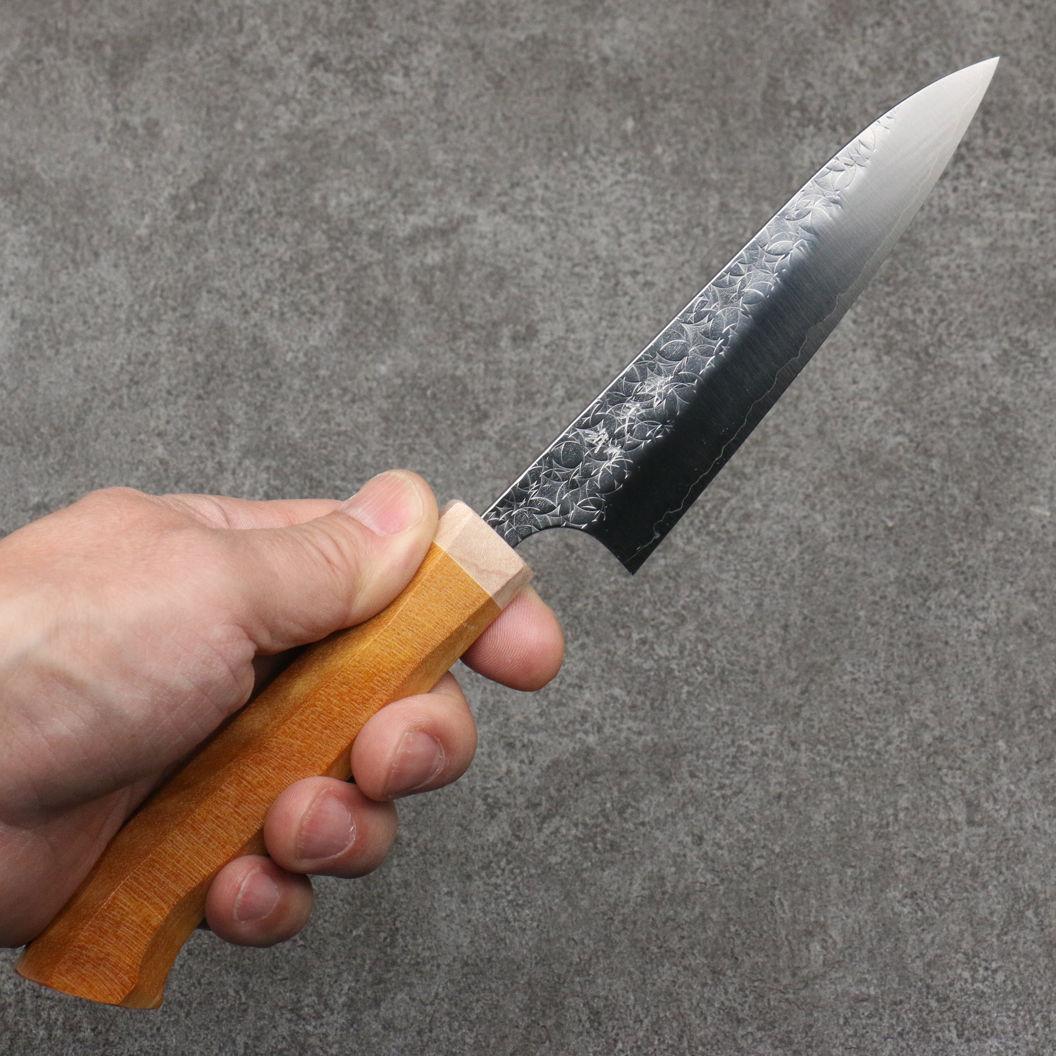Yoshimi Kato Minamo SG2 Hammered Petty-Utility  120mm Western style (yellow) Handle - Seisuke Knife