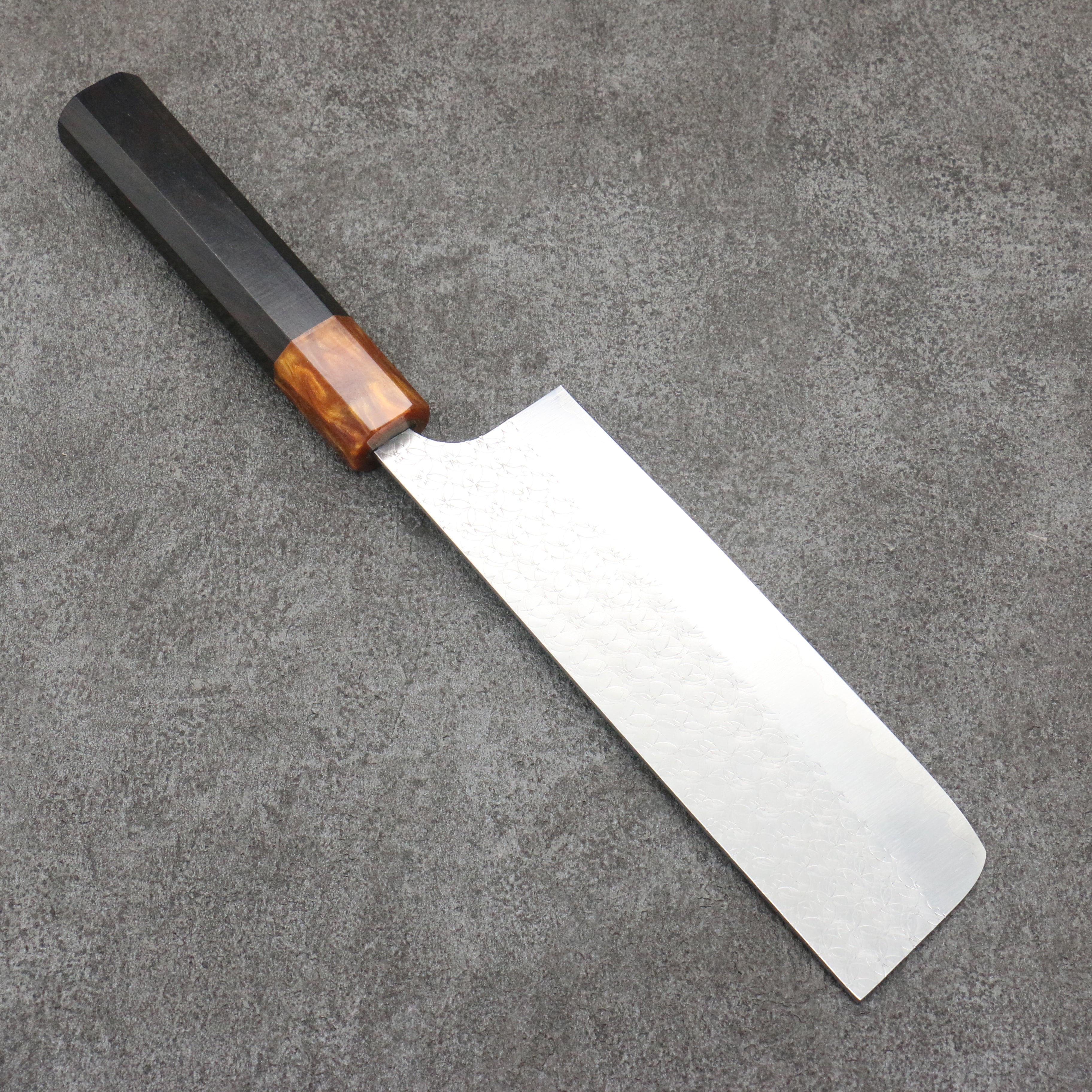Yoshimi Kato Minamo SG2 Hammered Nakiri  165mm Shitan (ferrule: Orange Resin) Handle - Seisuke Knife