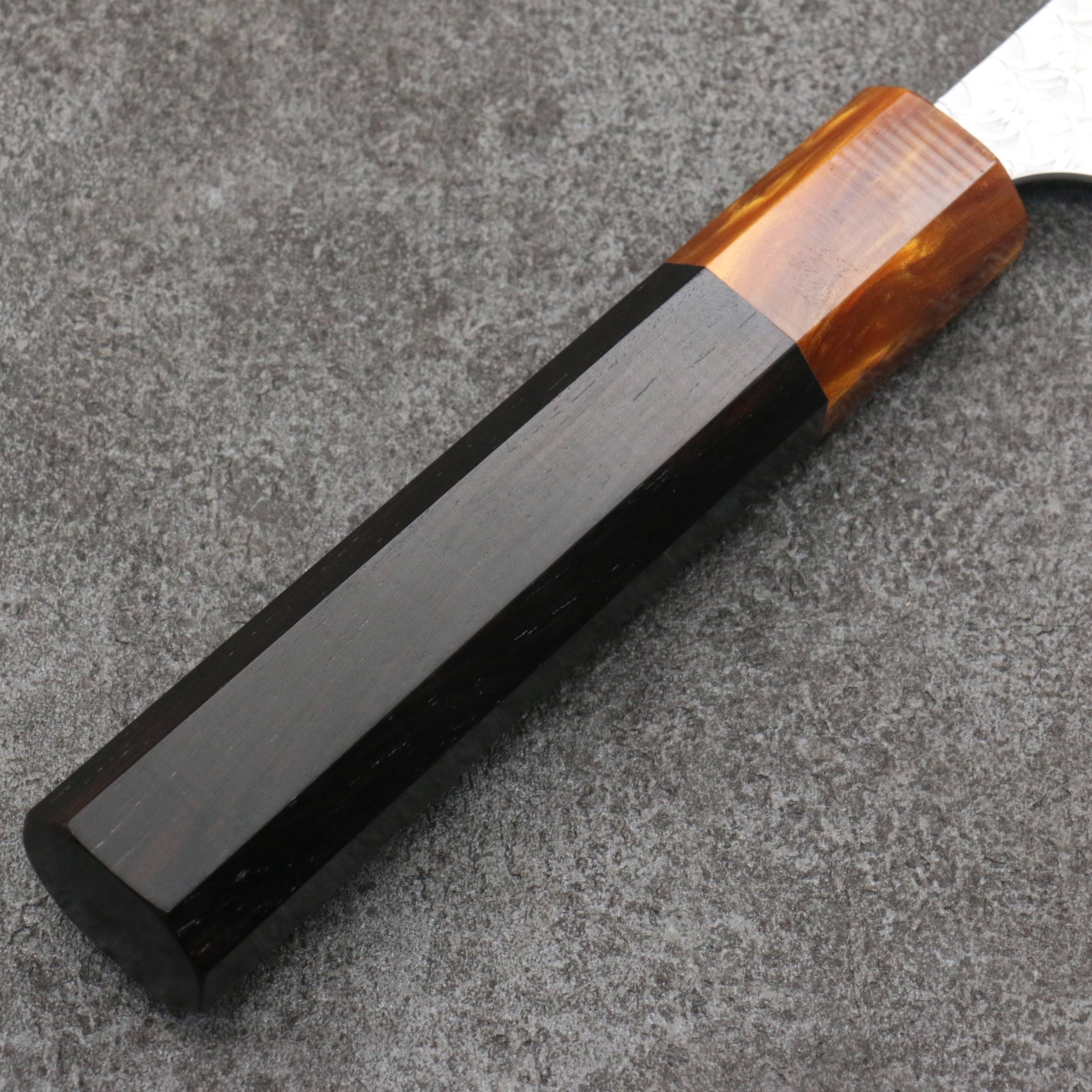 Yoshimi Kato Minamo SG2 Hammered Nakiri  165mm Shitan (ferrule: Orange Resin) Handle - Seisuke Knife