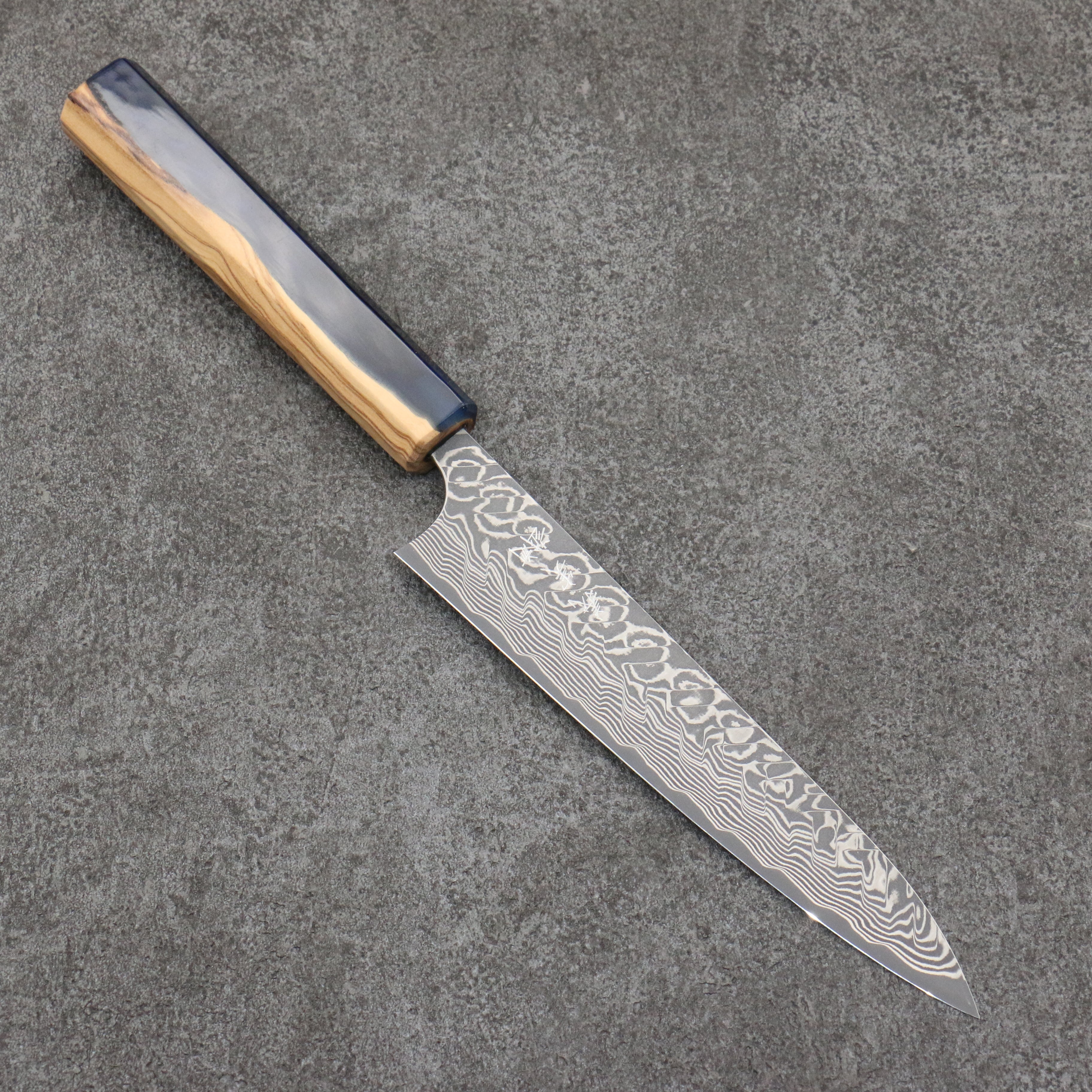 Yoshimi Kato SG2 Black Damascus Petty-Utility  150mm Olive Tree and Resin Handle - Seisuke Knife