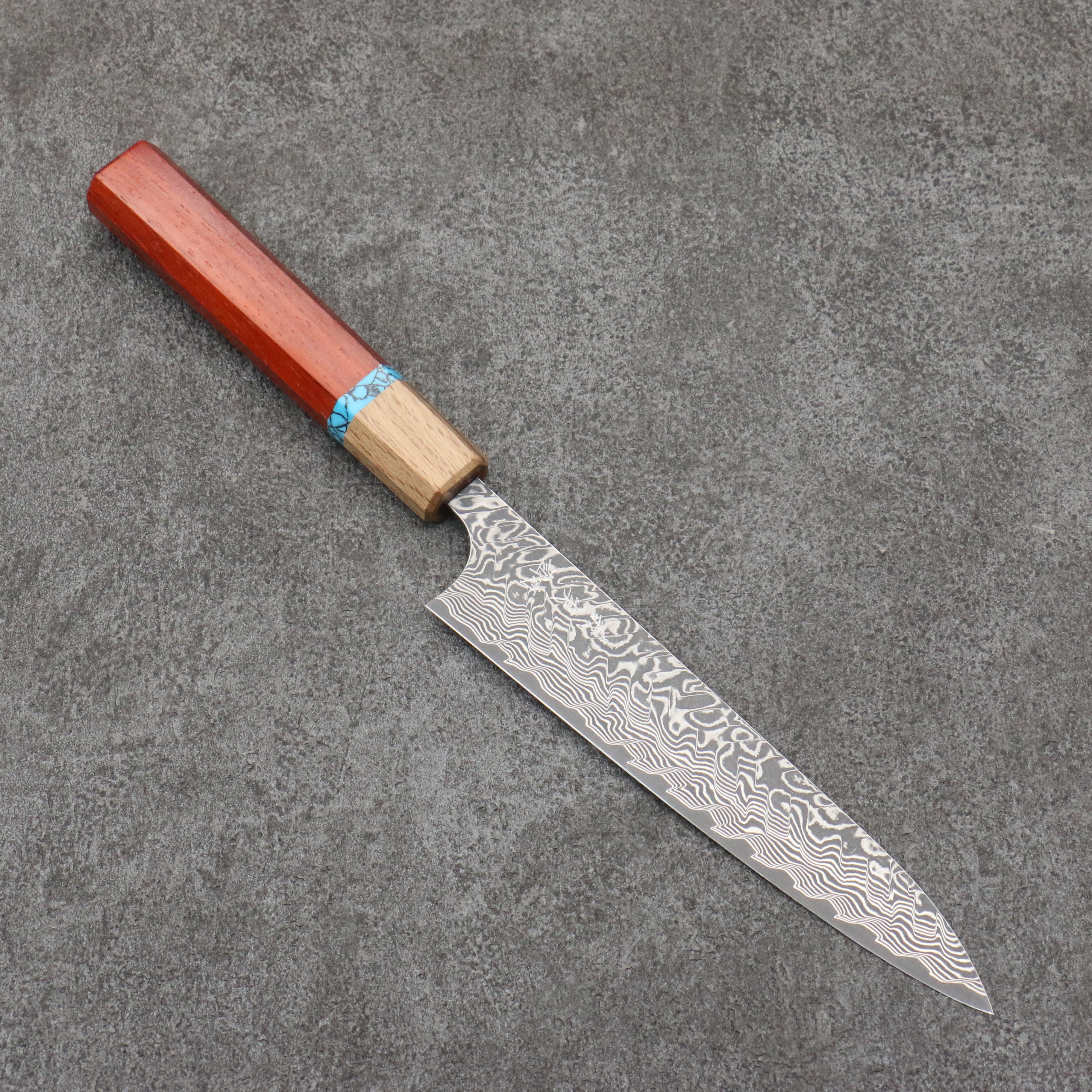 Yoshimi Kato SG2 Black Damascus Petty-Utility  150mm Padoauk(Turquoise Ring) Handle - Seisuke Knife