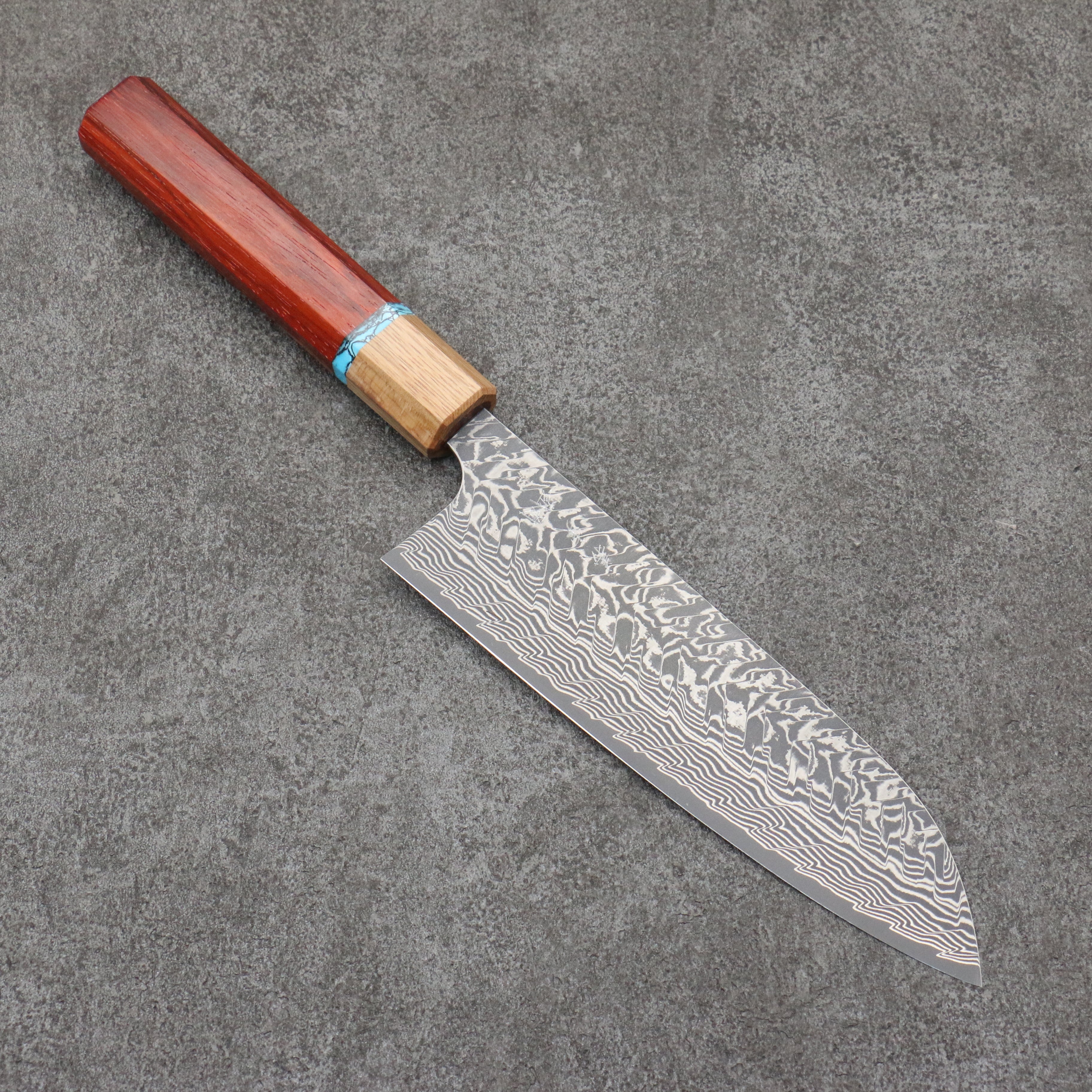 Yoshimi Kato SG2 Black Damascus Santoku  170mm Padoauk(Turquoise Ring) Handle - Seisuke Knife