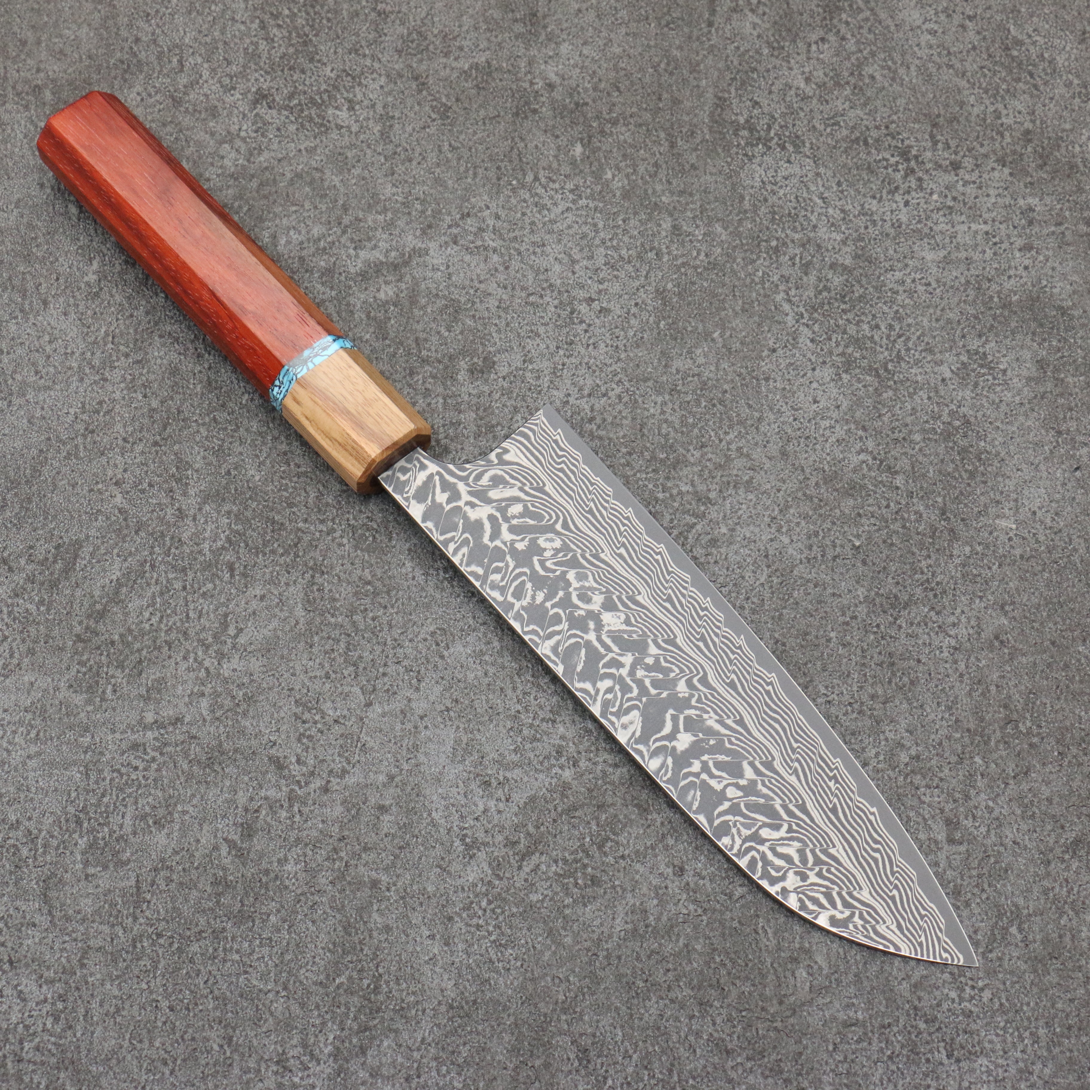 Yoshimi Kato SG2 Black Damascus Santoku  170mm Padoauk(Turquoise Ring) Handle - Seisuke Knife